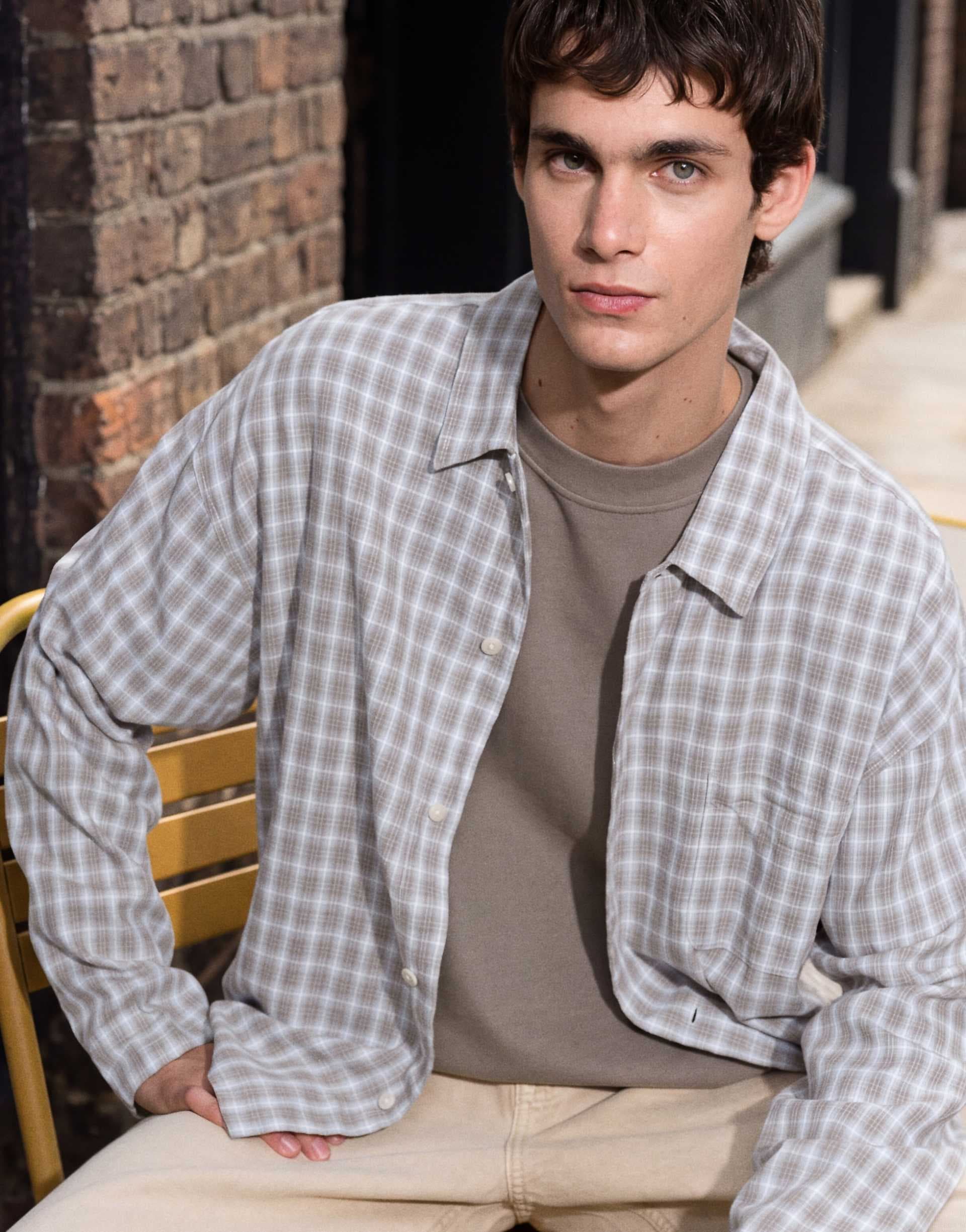 Jack & Jones long sleeve cotton shirt in pale blue check