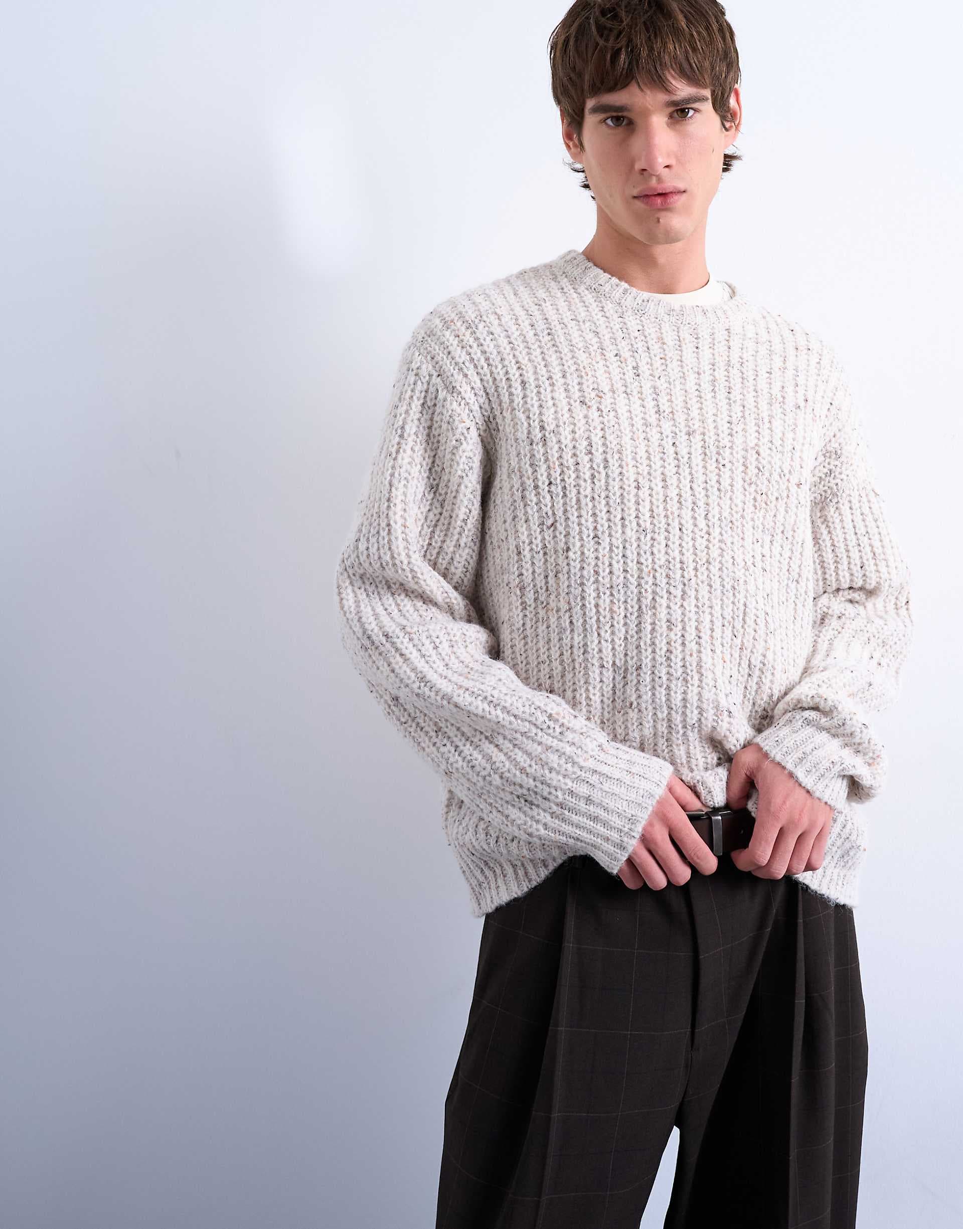 Topman relaxed fit knit sweater with nep in ecru