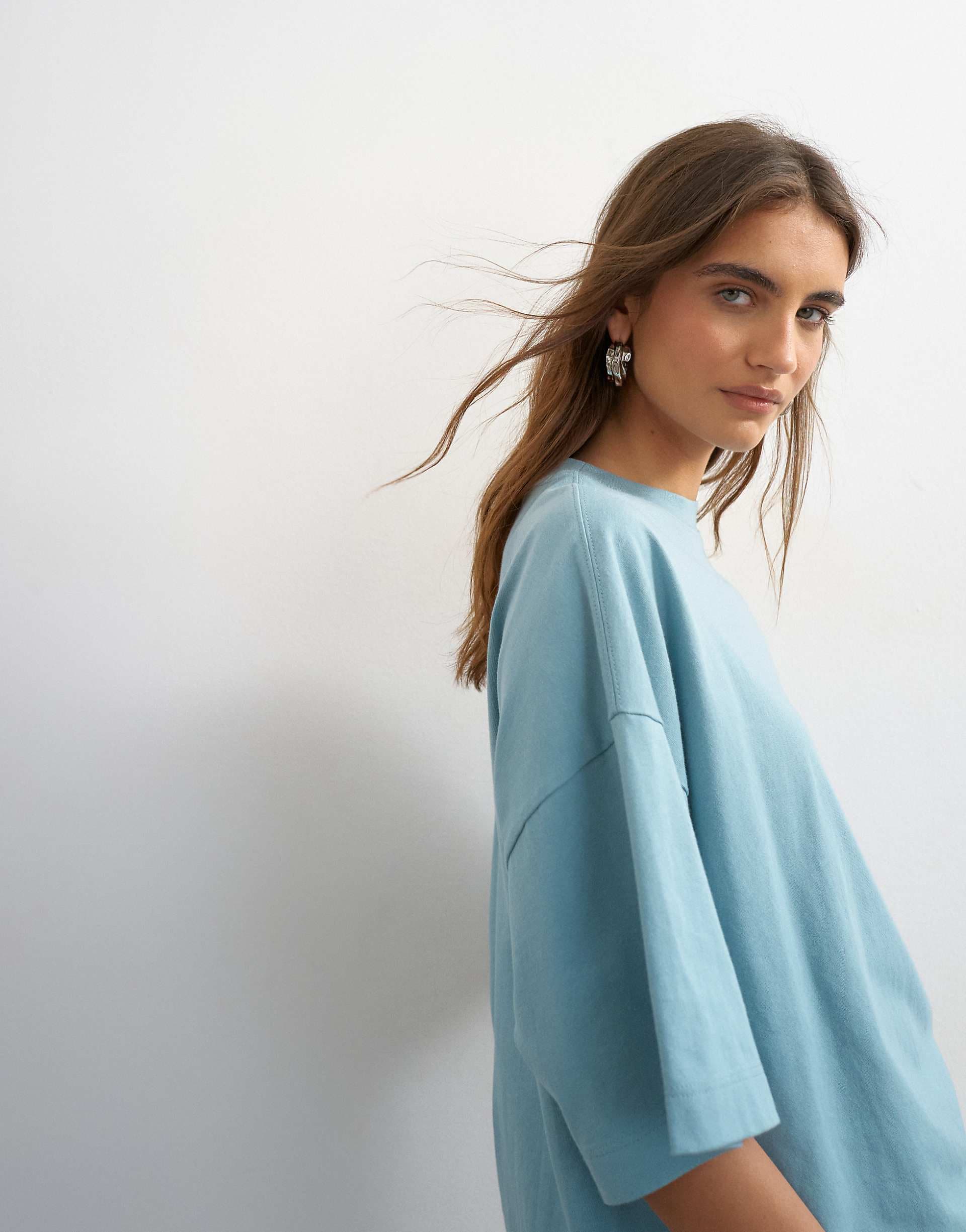 Topshop oversized dropped shoulders tee in blue