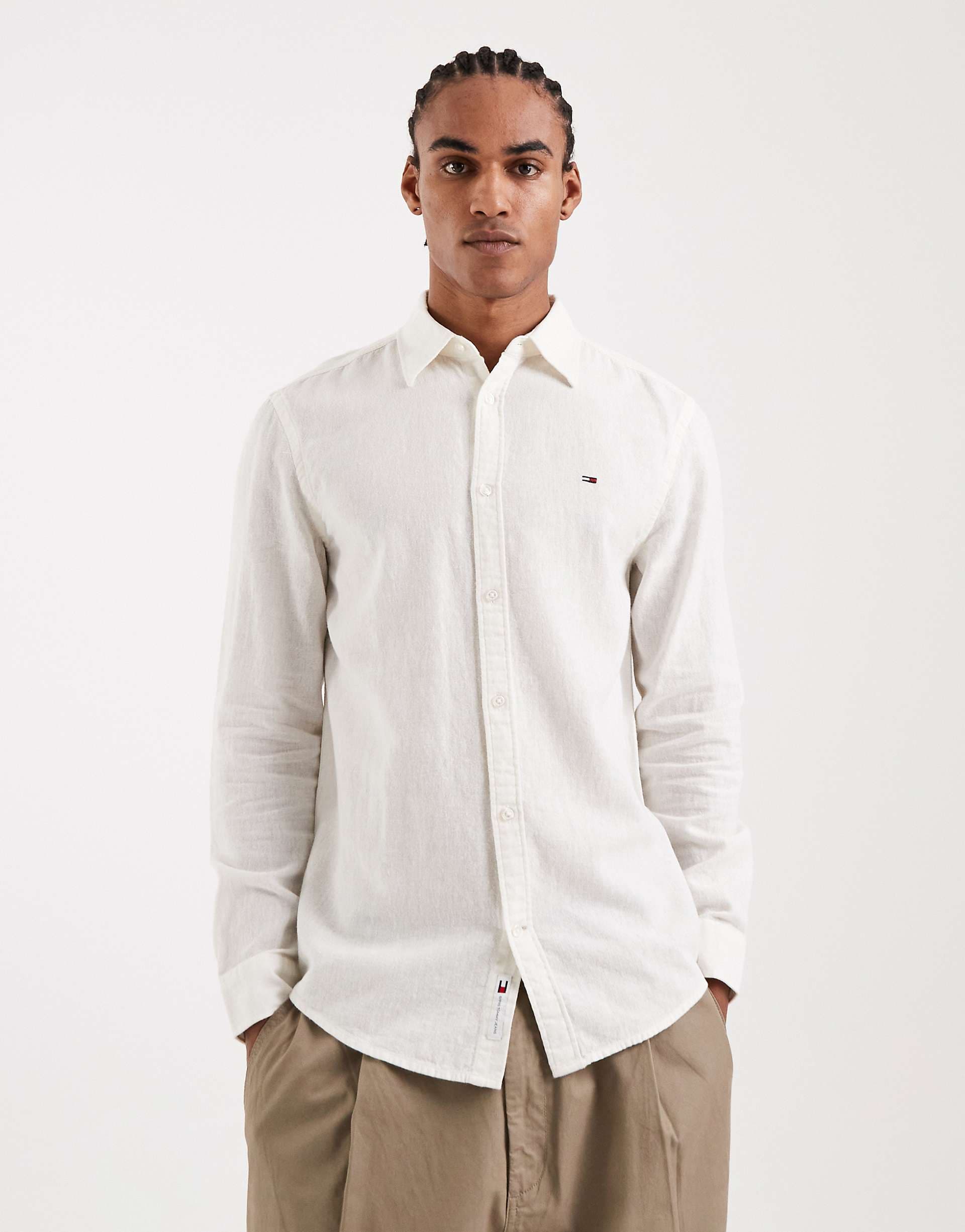 Tommy Jeans linen blend shirt in white