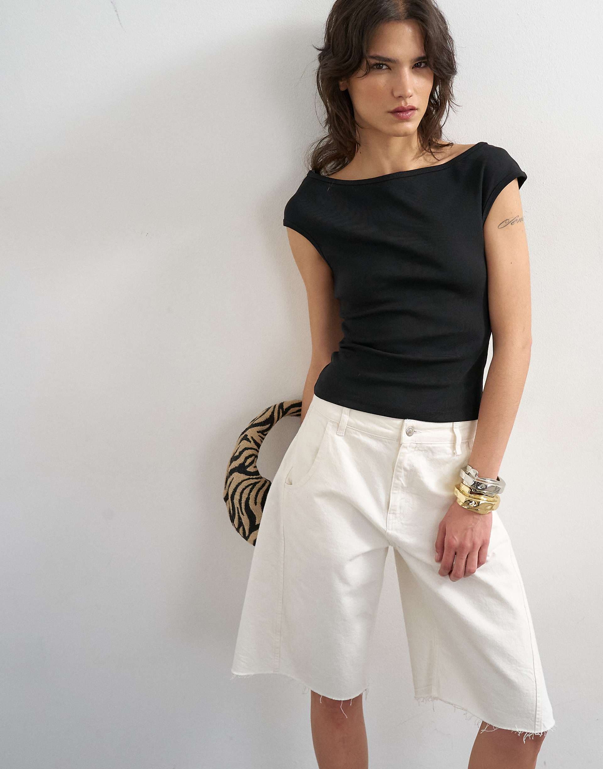 Topshop 90s boat neck top in black