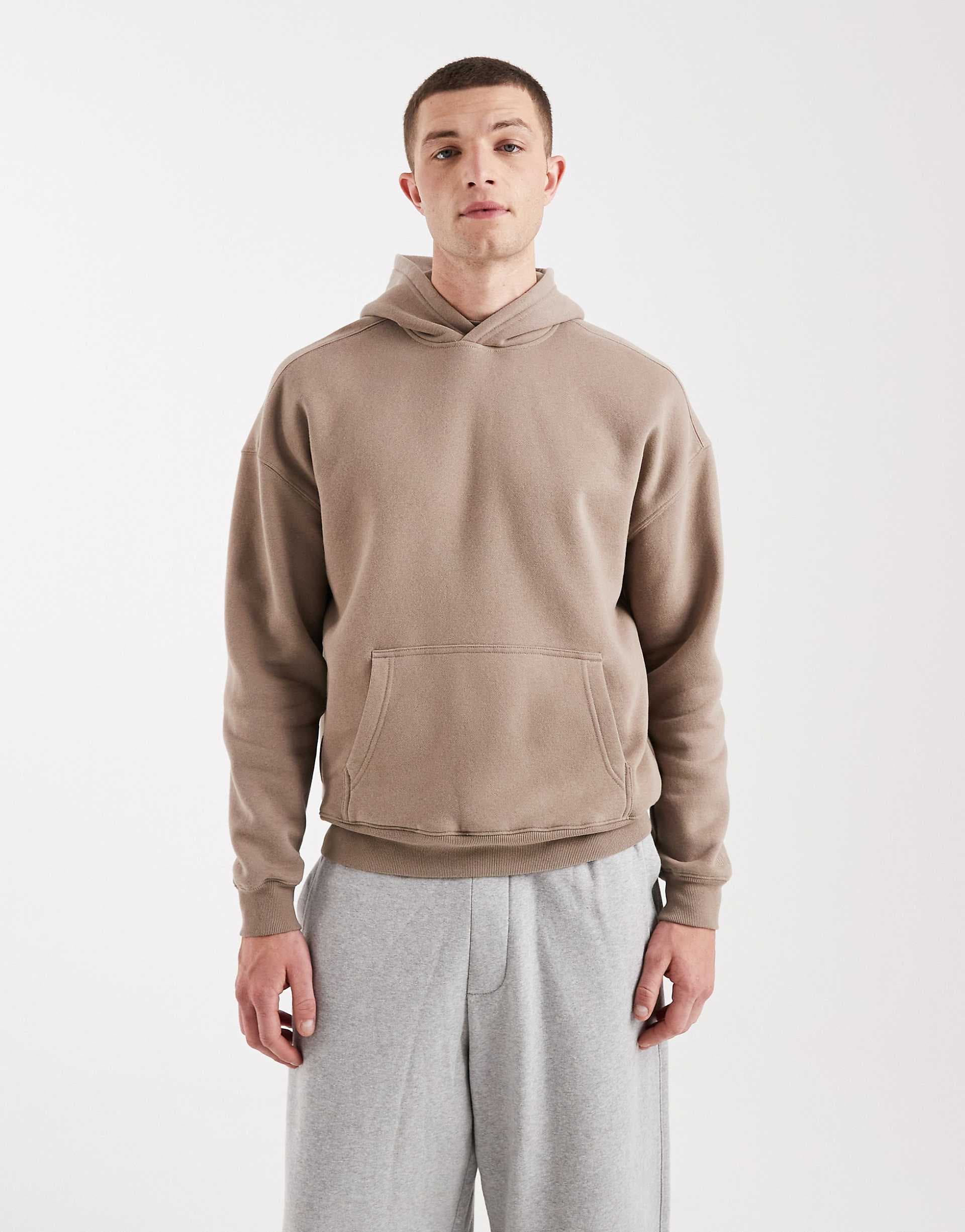 Hollister contrast stitch hoodie in beige
