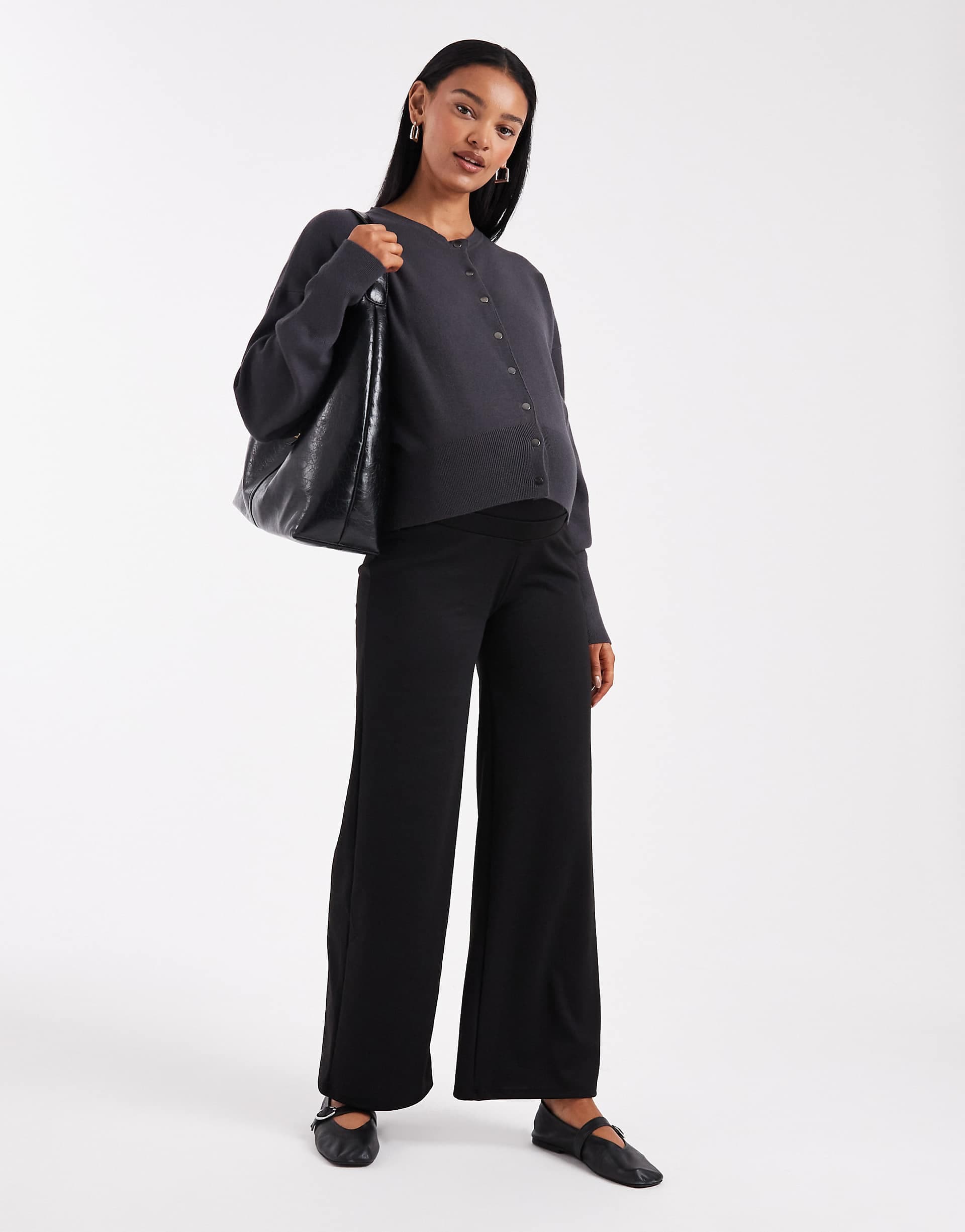 ONLY Maternity wide leg jersey pants in black