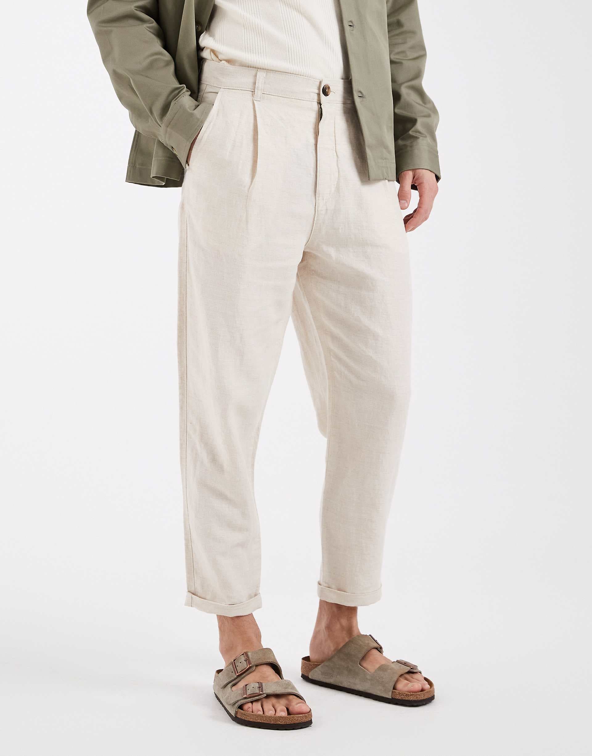 Selected linen blend tapered pants in beige