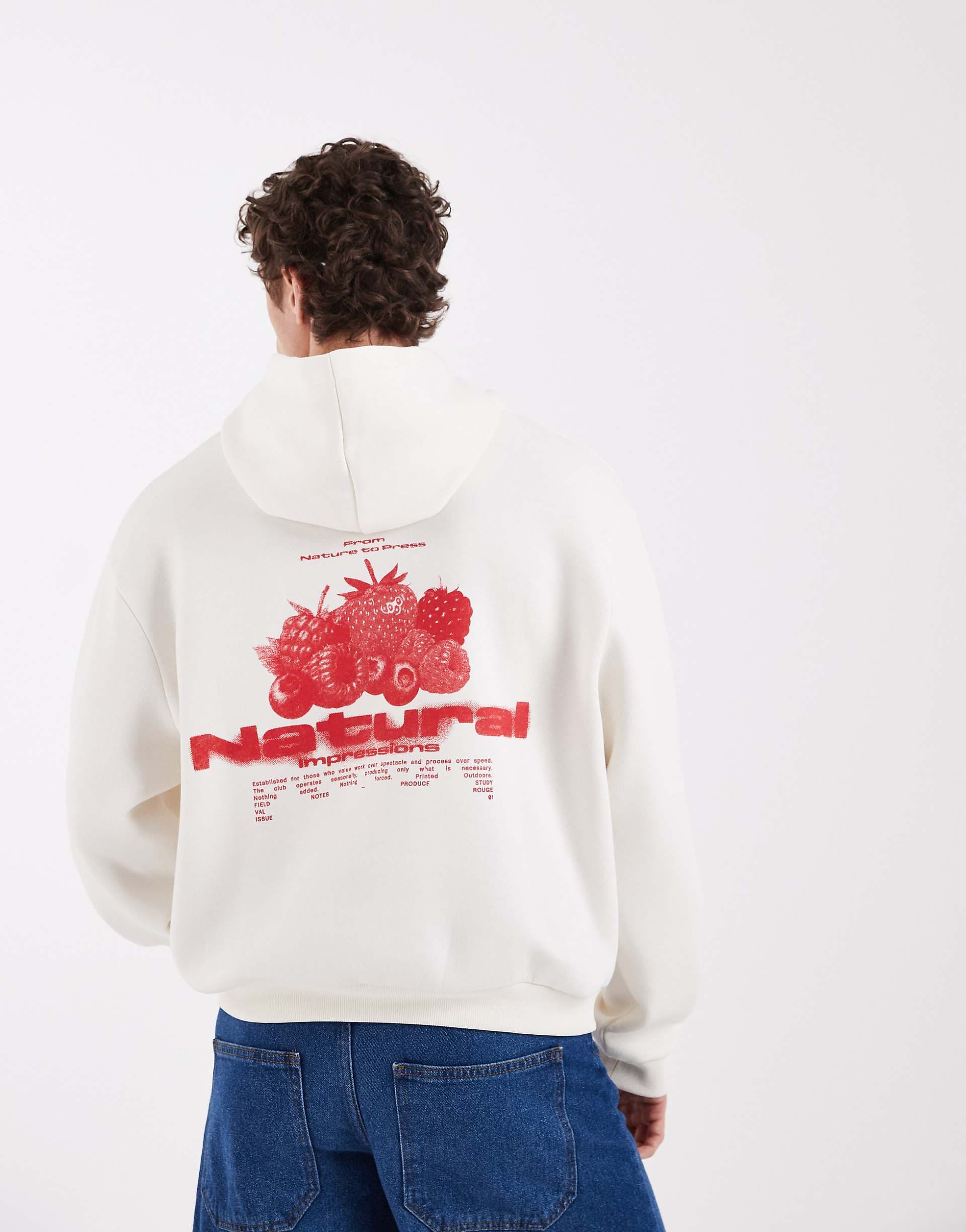 ASOS DESIGN boxy hoodie with fruit print in cream