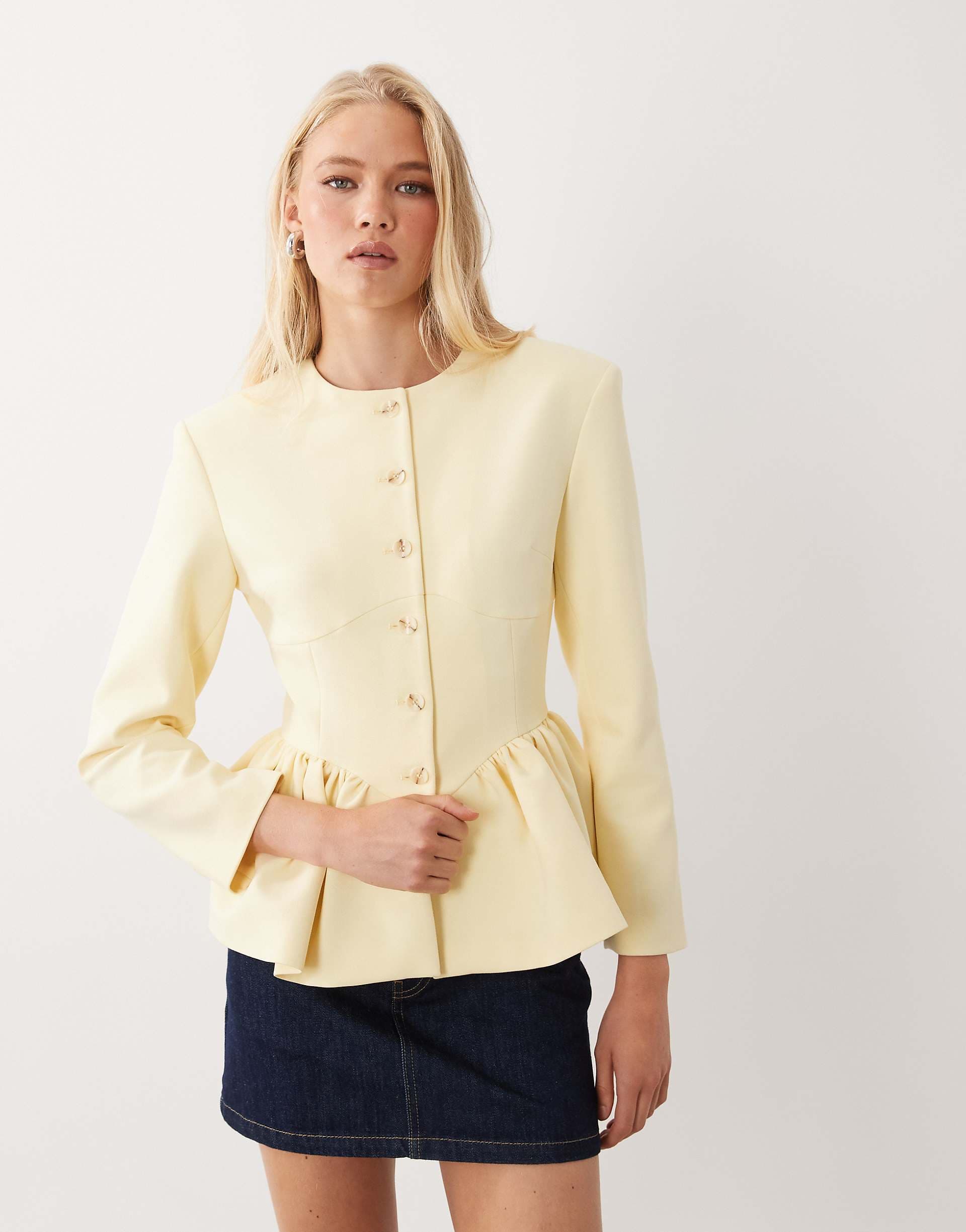 Miss Selfridge corset peplum blazer in butter yellow