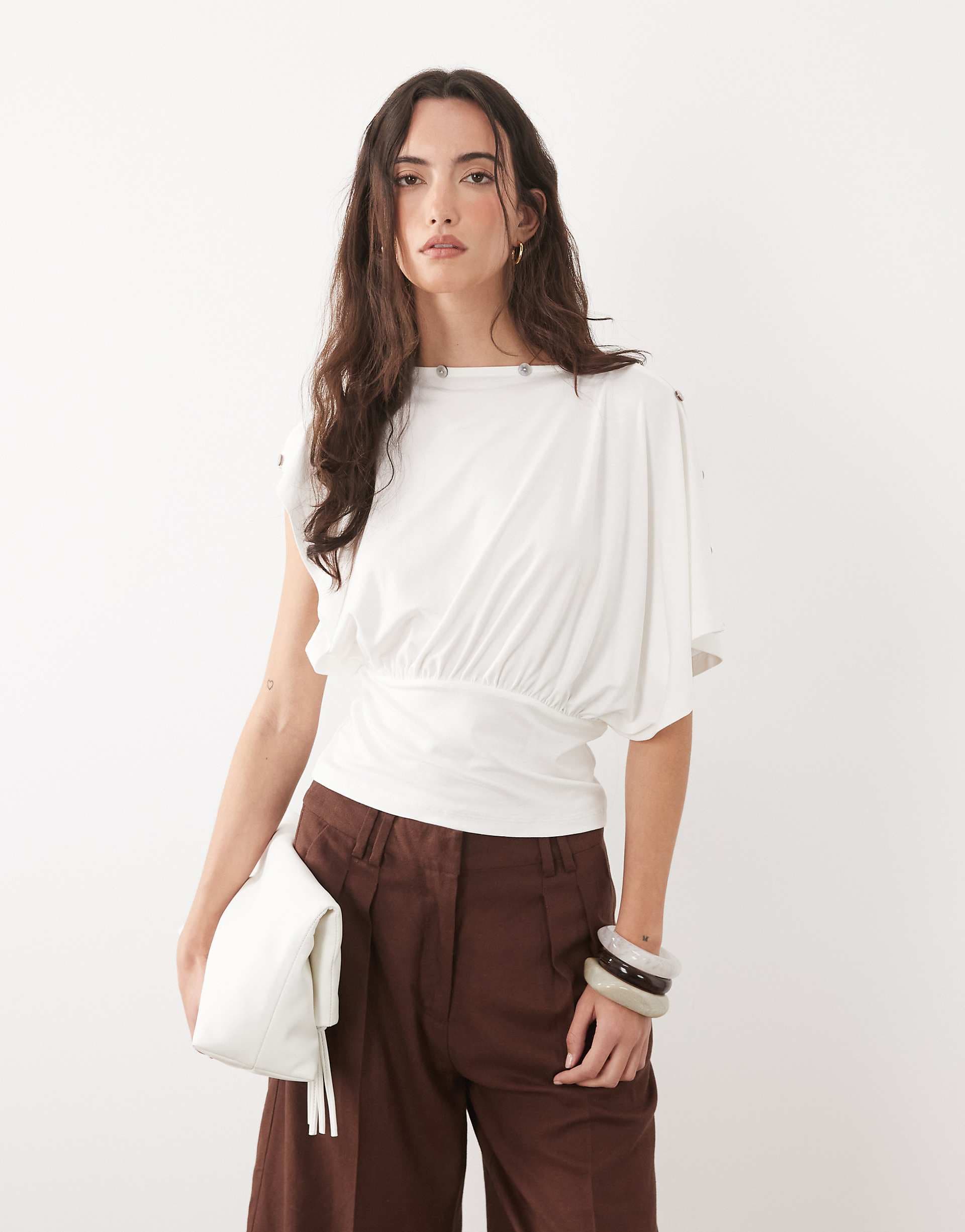 ASOS DESIGN multi way button up top in cream