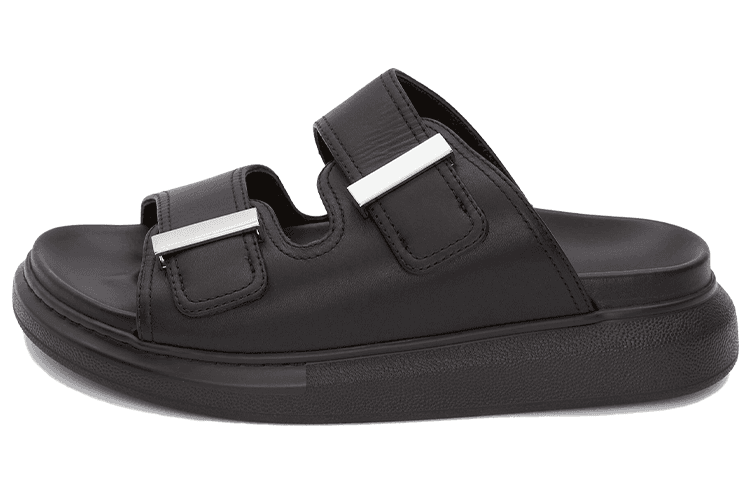 Alexander McQueen Hybrid Buckled Rubber Sandals Black Silver Women's