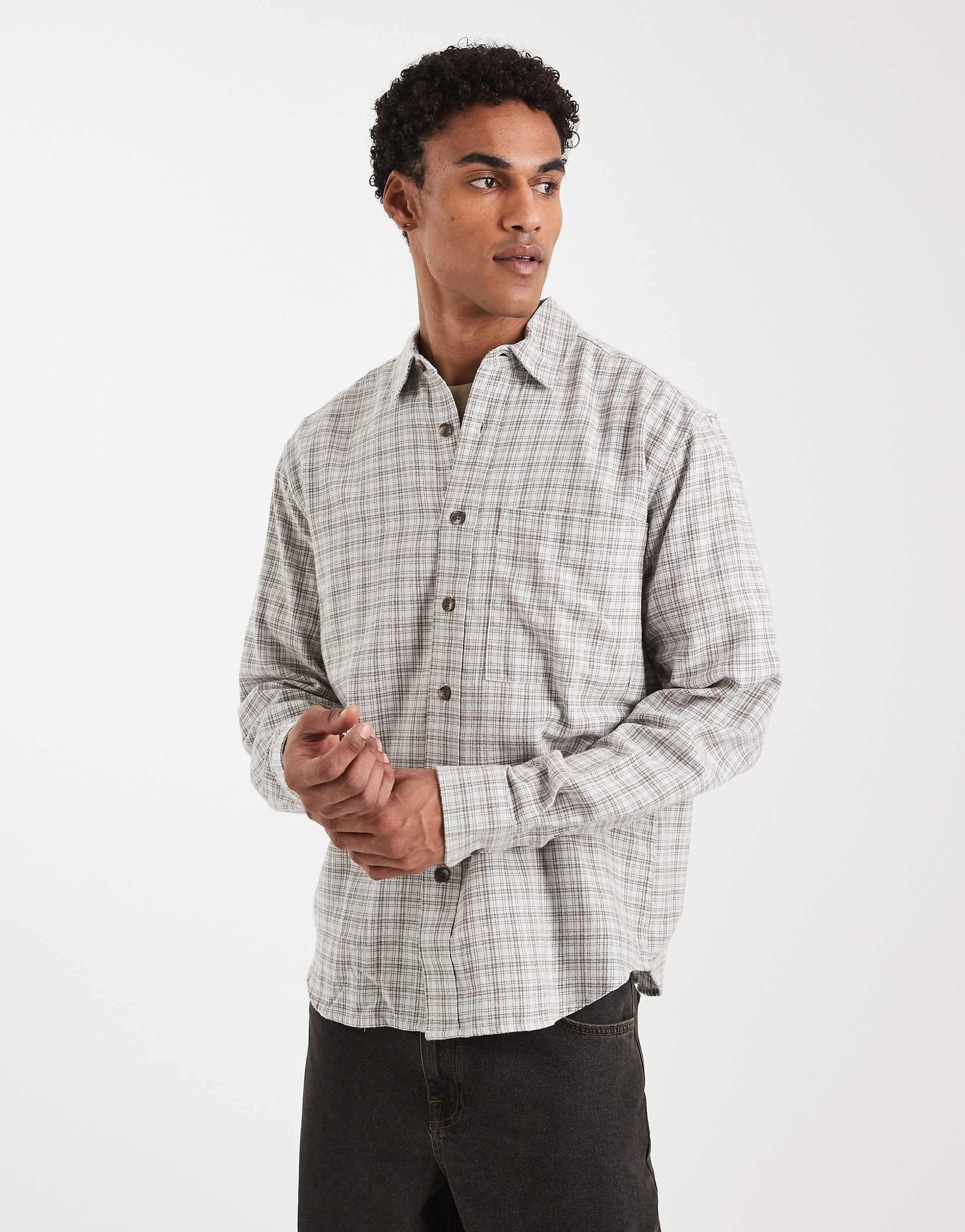 ONLY & SONS loose fit shirt in beige plaid