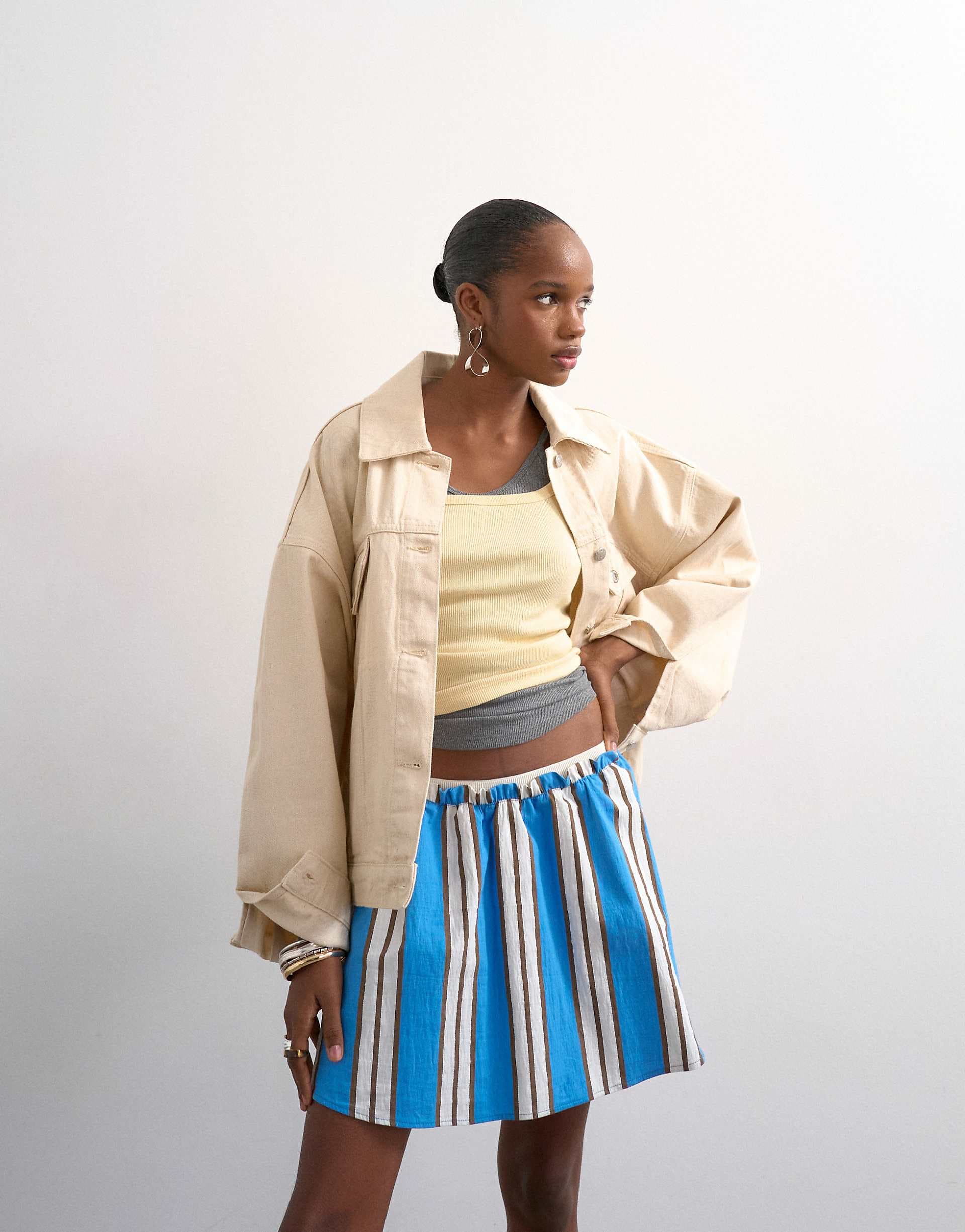 Topshop elasticated mini skirt in sporty blue stripe