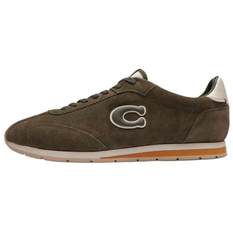 COACH Cow Split Leather Round-Toe Lace-Up Low-Top Casual Shoes Men's Olive Green