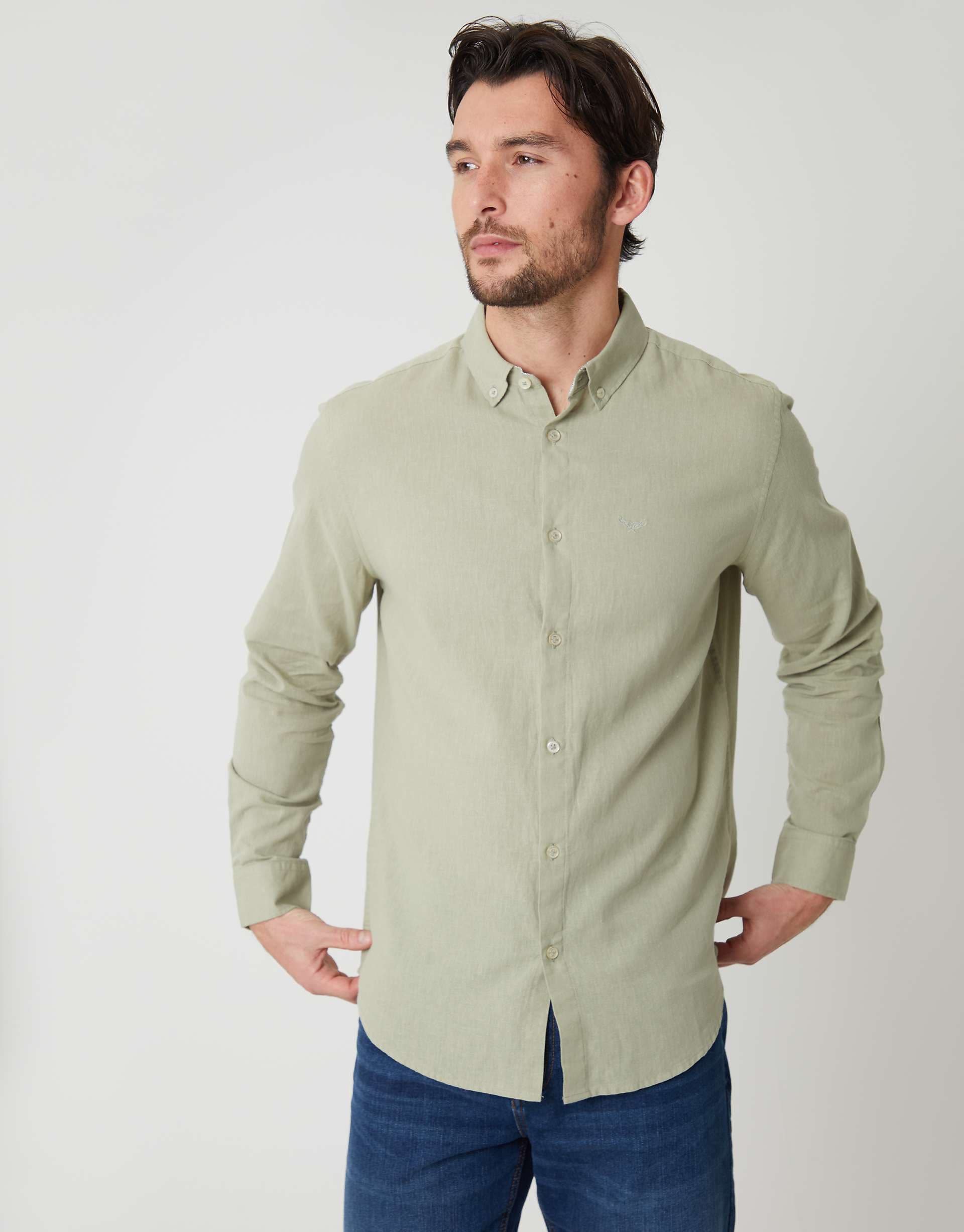 Threadbare long sleeve linen mix shirt in sage green