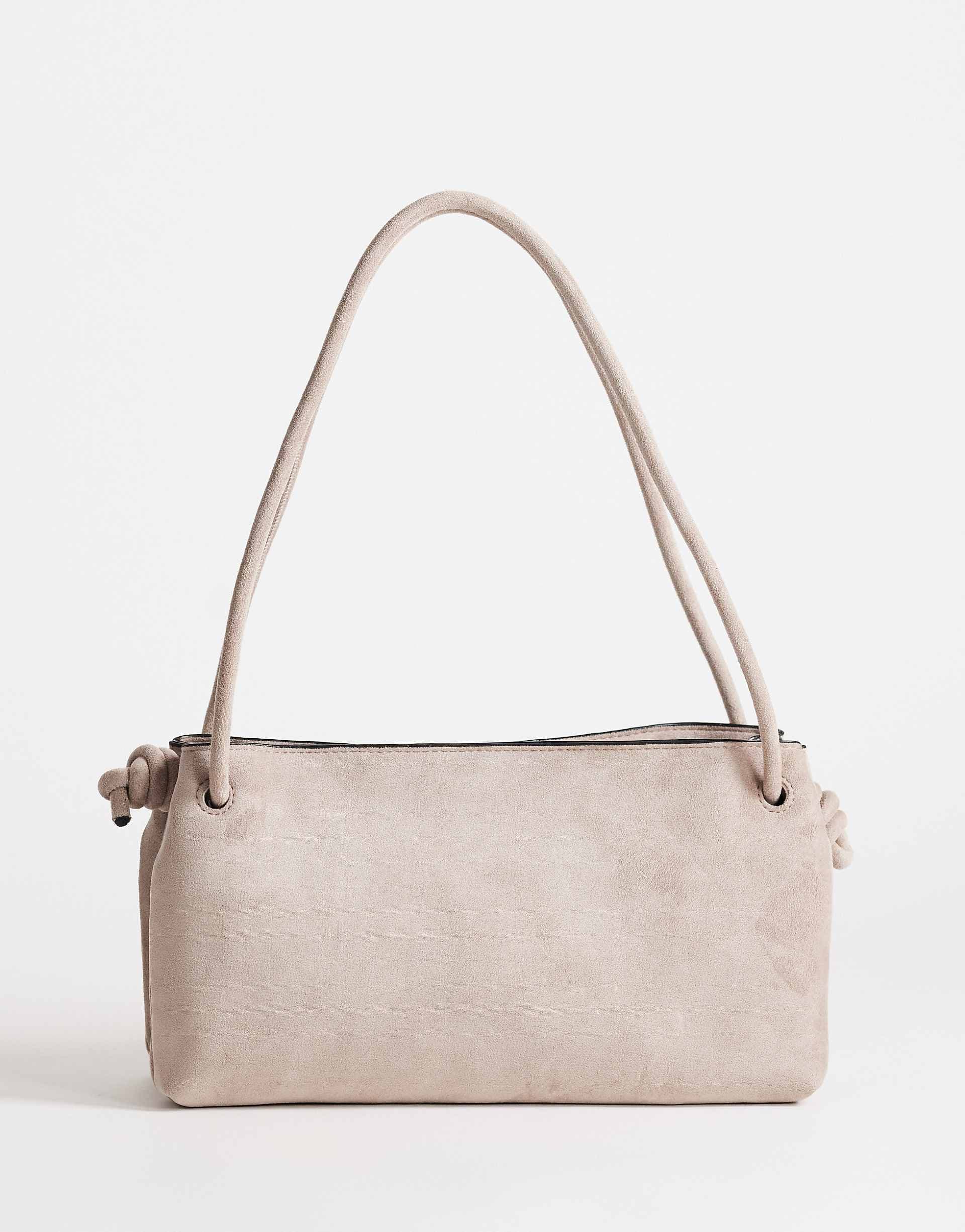 Topshop Schelby suedette medium flat bowler in taupe
