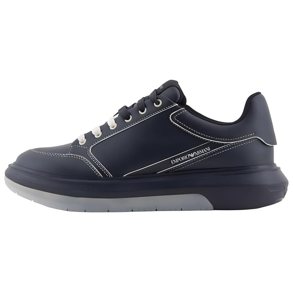EMPORIO ARMANI EA Cowhide Round Toe Lace-Up Low-Top Skate Shoes Men's Navy Blue