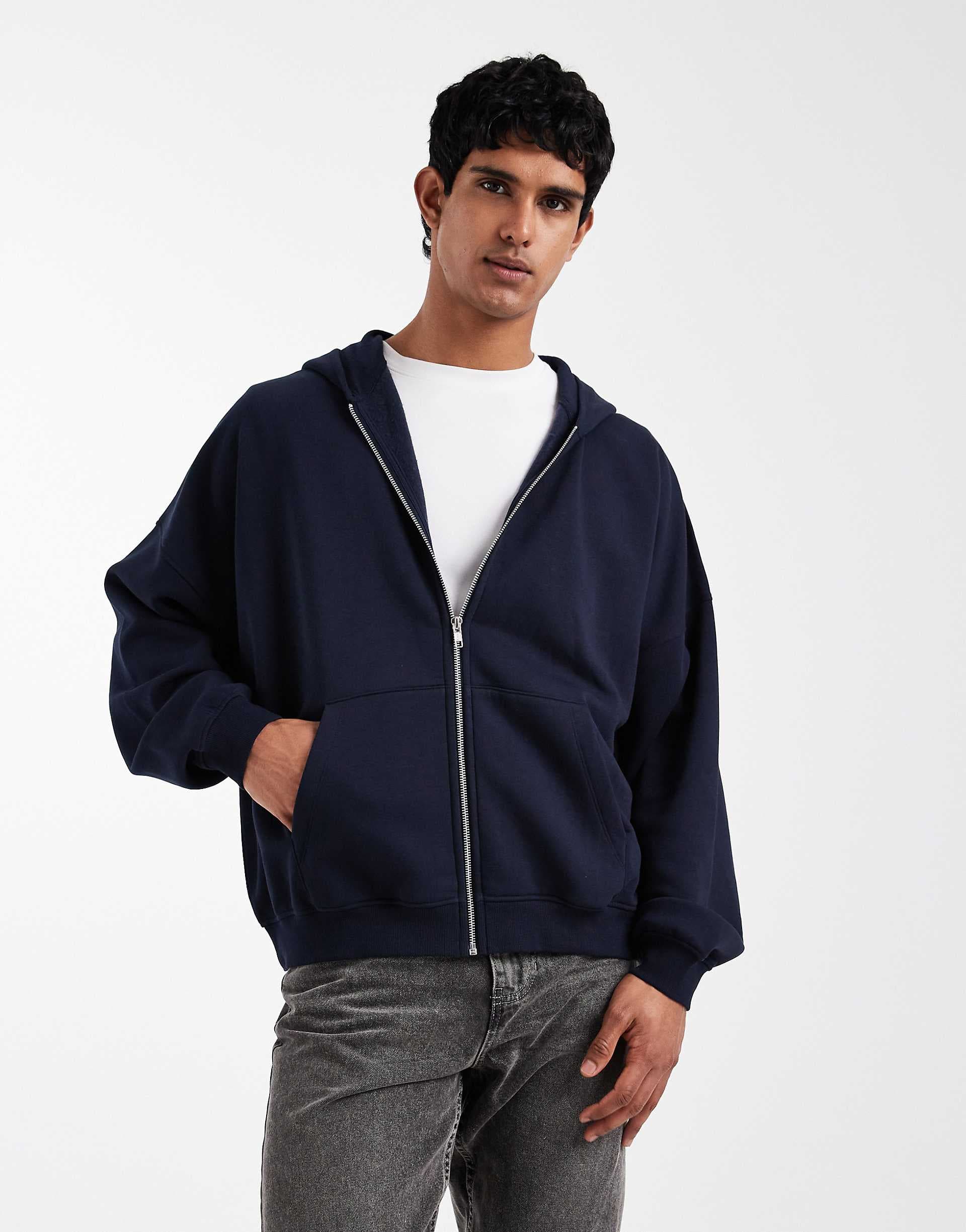 ASOS DESIGN essentials extreme oversized zip up hoodie in navy