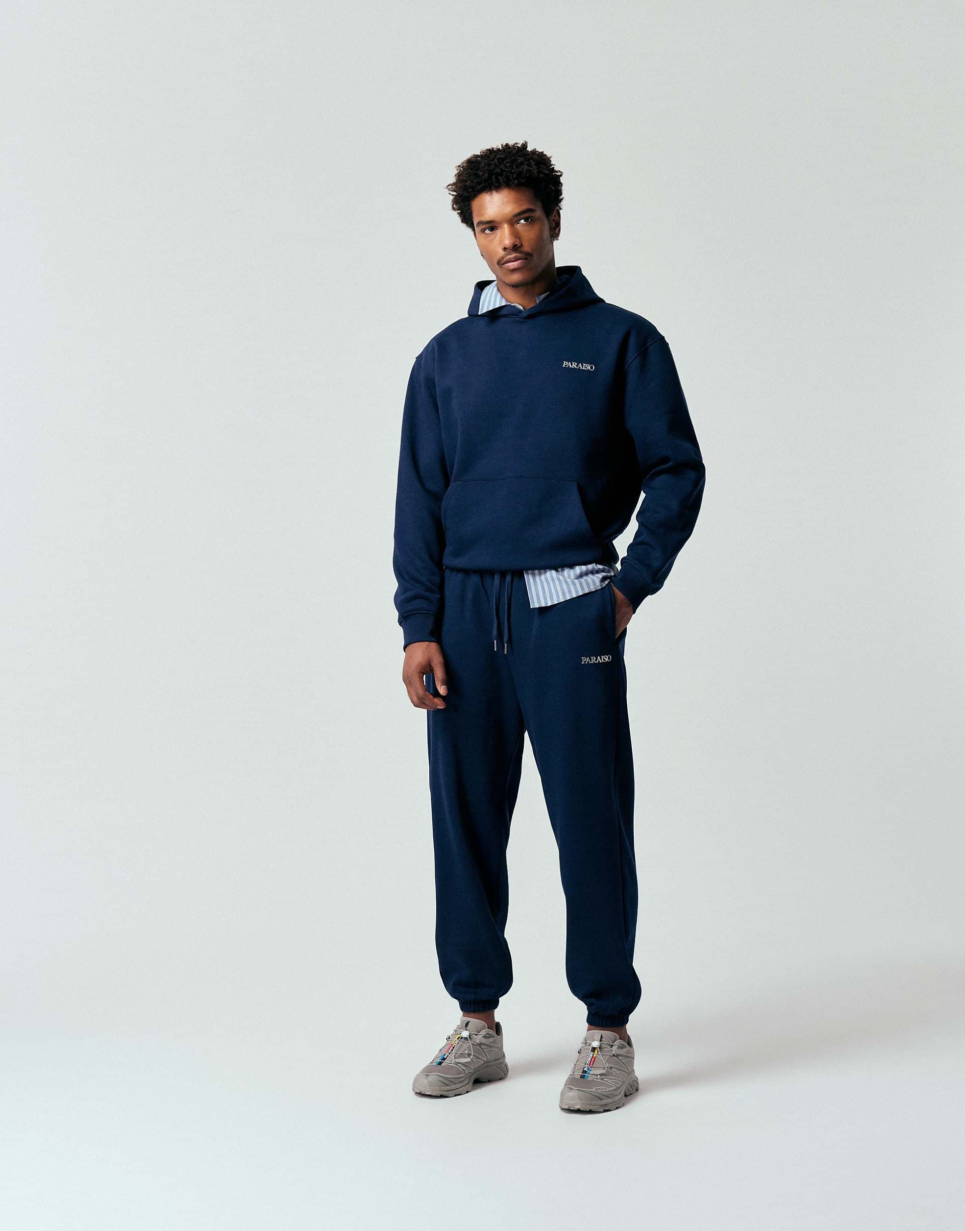 ASOS DESIGN relaxed printed sweatpants in navy - part of a set