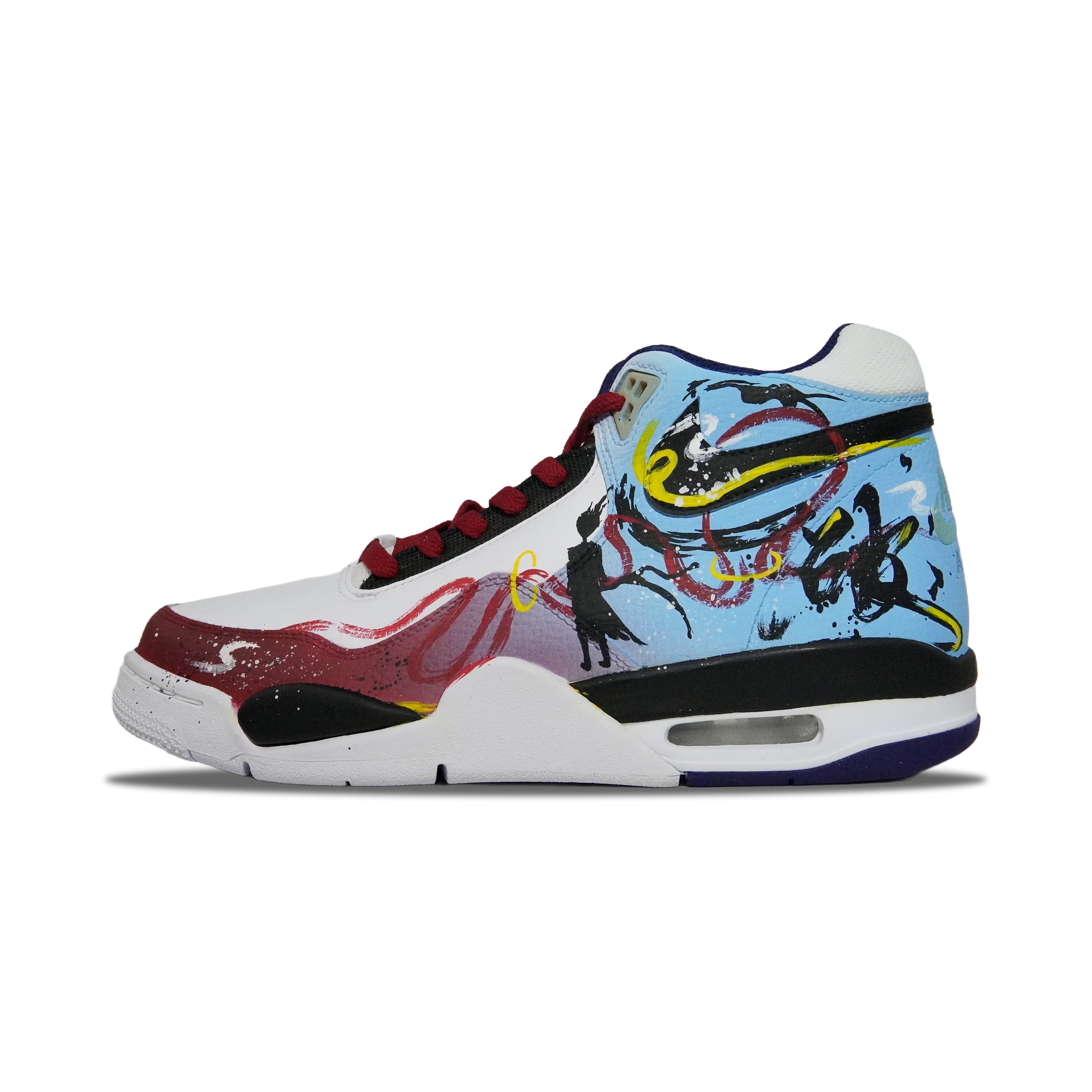 Nike Flight Legacy Custom 'Nezha Stirs the Sea' Faded Hand-Painted Mid-Top Retro Basketball Shoes Men's White Blue