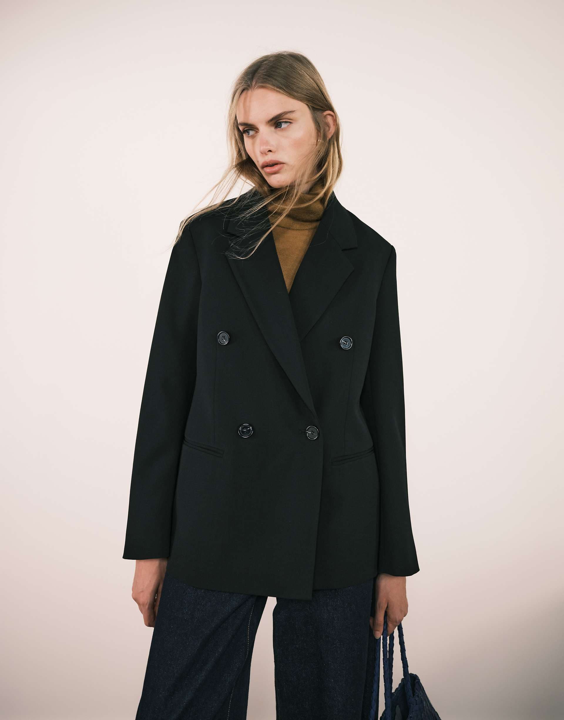 ARKET relaxed fit double-breasted blazer with welt pockets on front in black