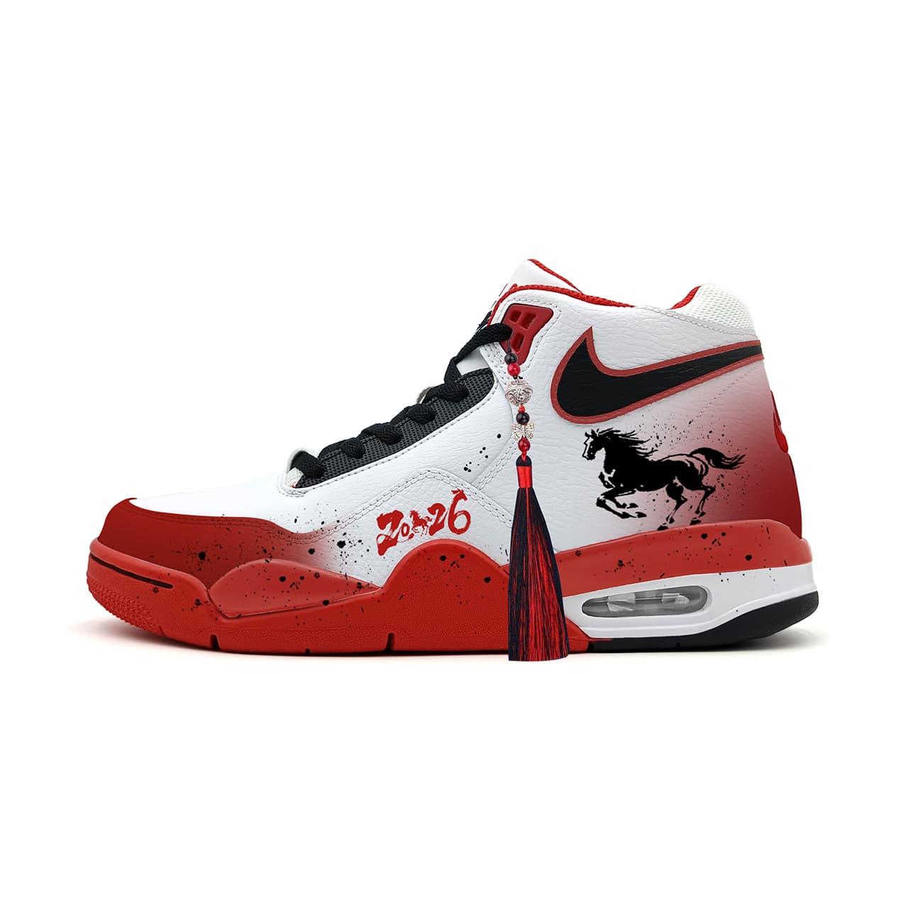 Custom SneakersNike Flight Legacy 'Take the Lead' CNY Horse Year Theme Pendant Trendy Versatile Performance Retro Anti-Slip Wear-Resistant Red White Black Mid-Top Basketball Shoes Unisex