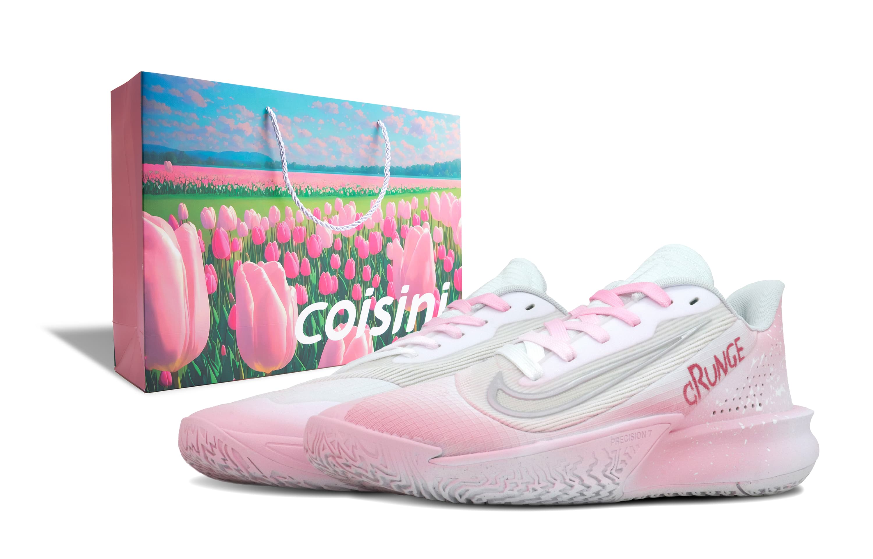 Custom Sneakers: Nike Precision 7 'Peach Blossom Blaze' Gift Bag Trendy Versatile Gradient Design Performance Cushioned Anti-Slip Durable Low-Top Basketball Shoes Men's Peach Pink