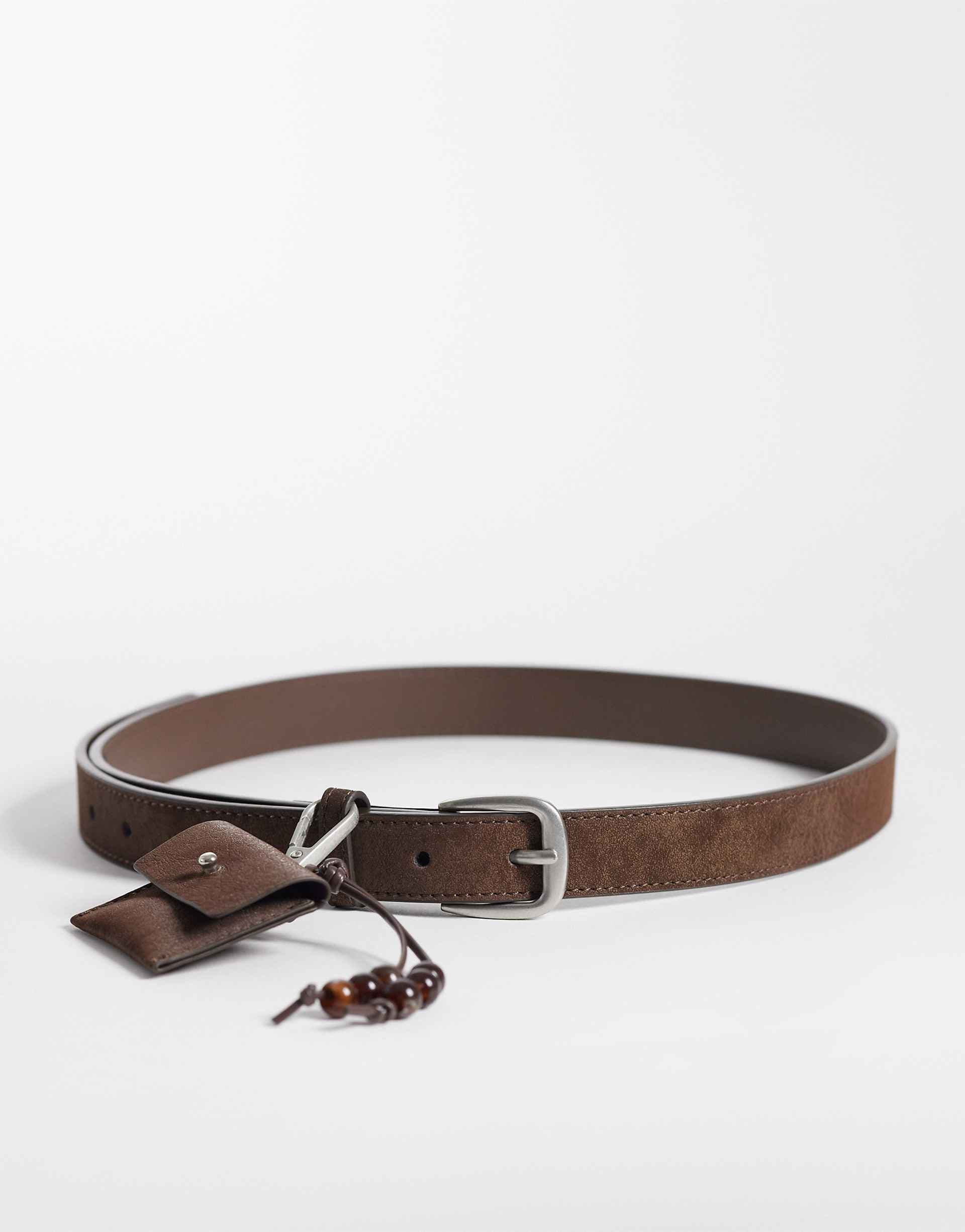 ASOS DESIGN waist and hip jeans belt with pocket detail in chocolate