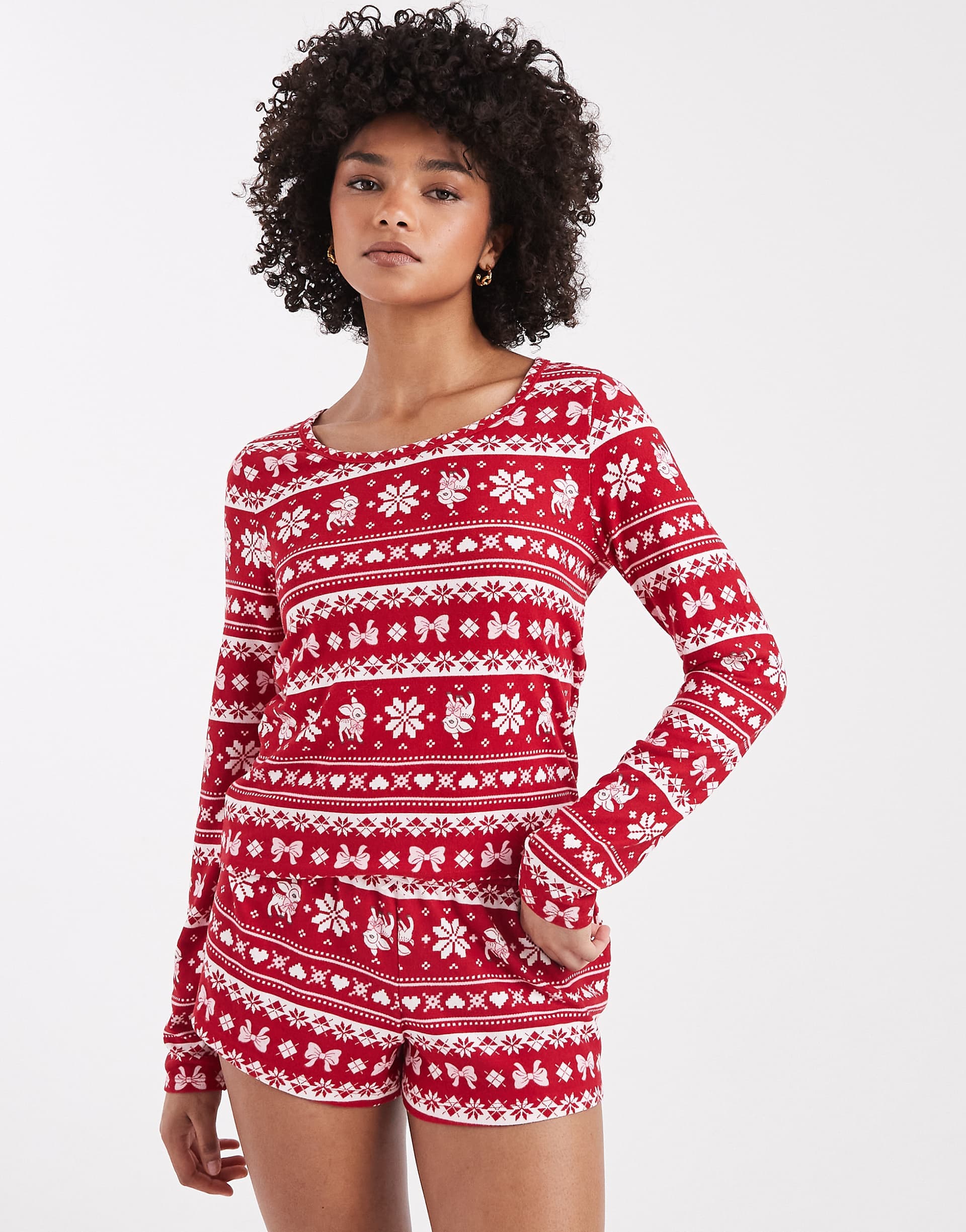 Hollister long sleeve top and shorts pajama set in red fair isle