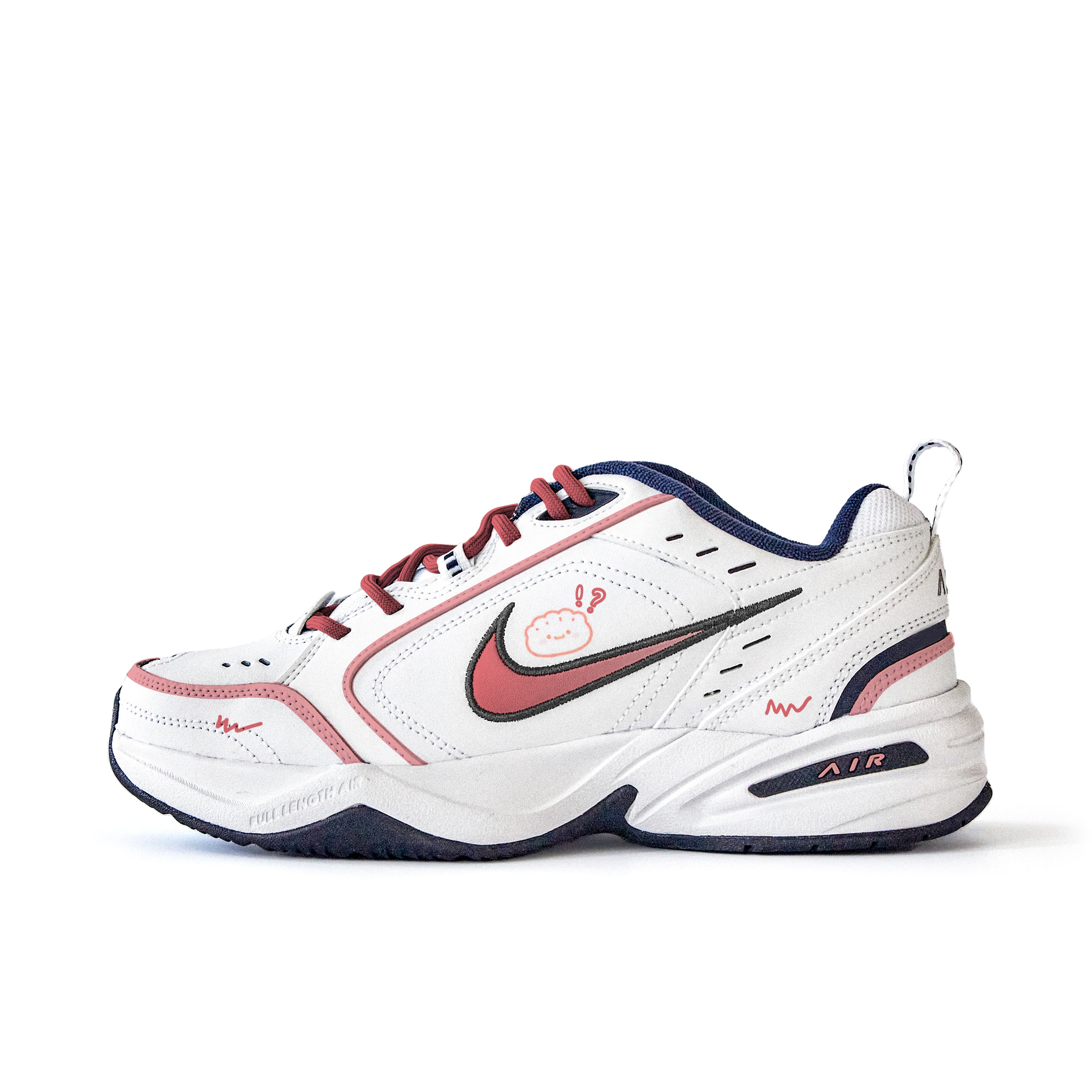 Nike Air Monarch 4 'Wei Xun Bo Ben Xiao Hua' Custom Sneakers Casual Versatile Slip-Resistant Wear-Resistant Low-Top Dad Shoes Unisex White Red