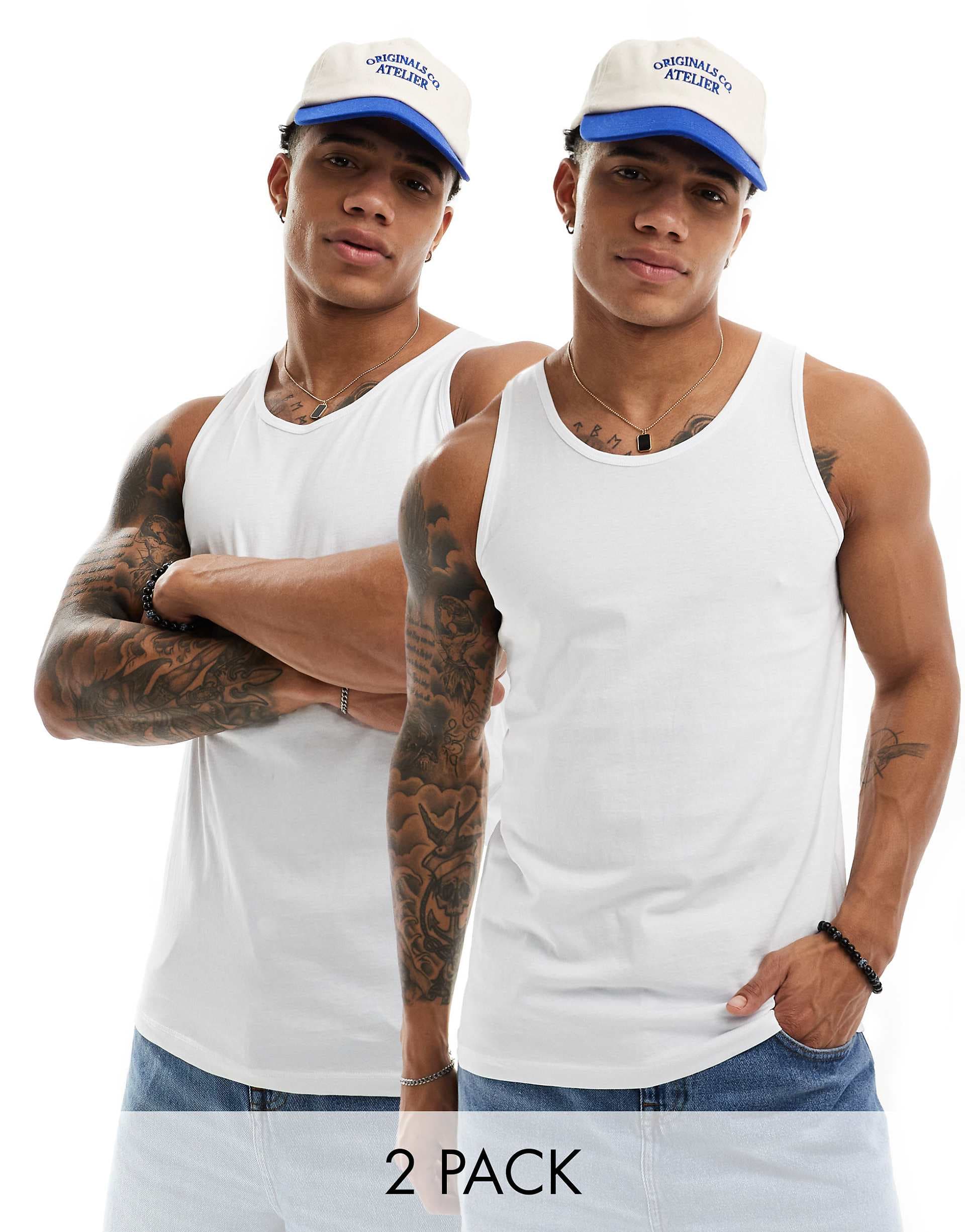 Jack & Jones 2 pack tank top in white