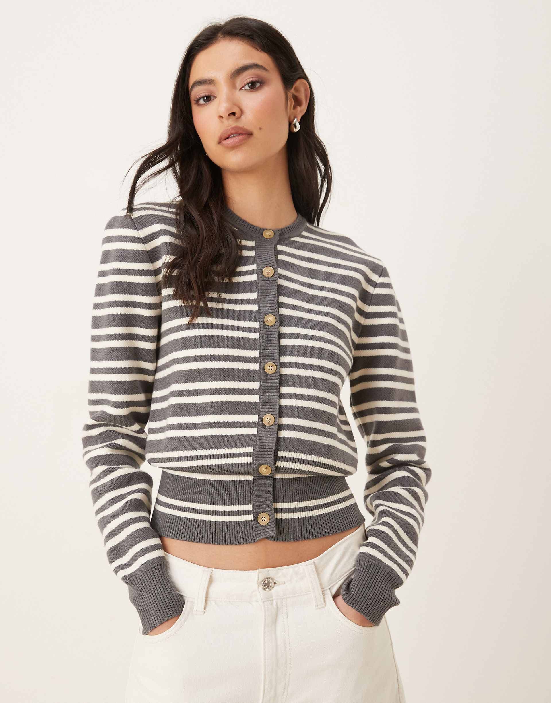 Nia Baxter striped button up cardigan in gray