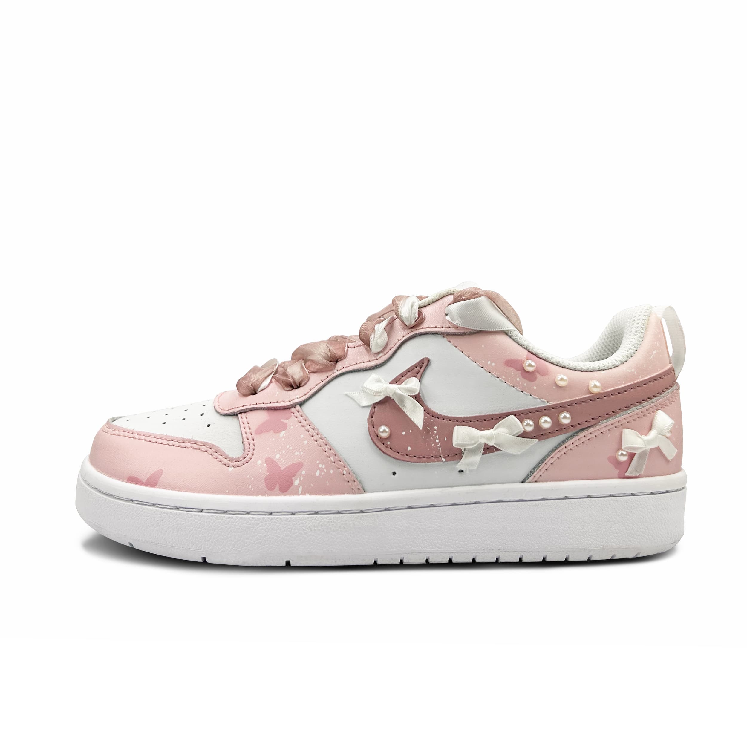 Nike Court Borough Dreamy Bowknot Low Top Skateboard Shoes GS Pink White