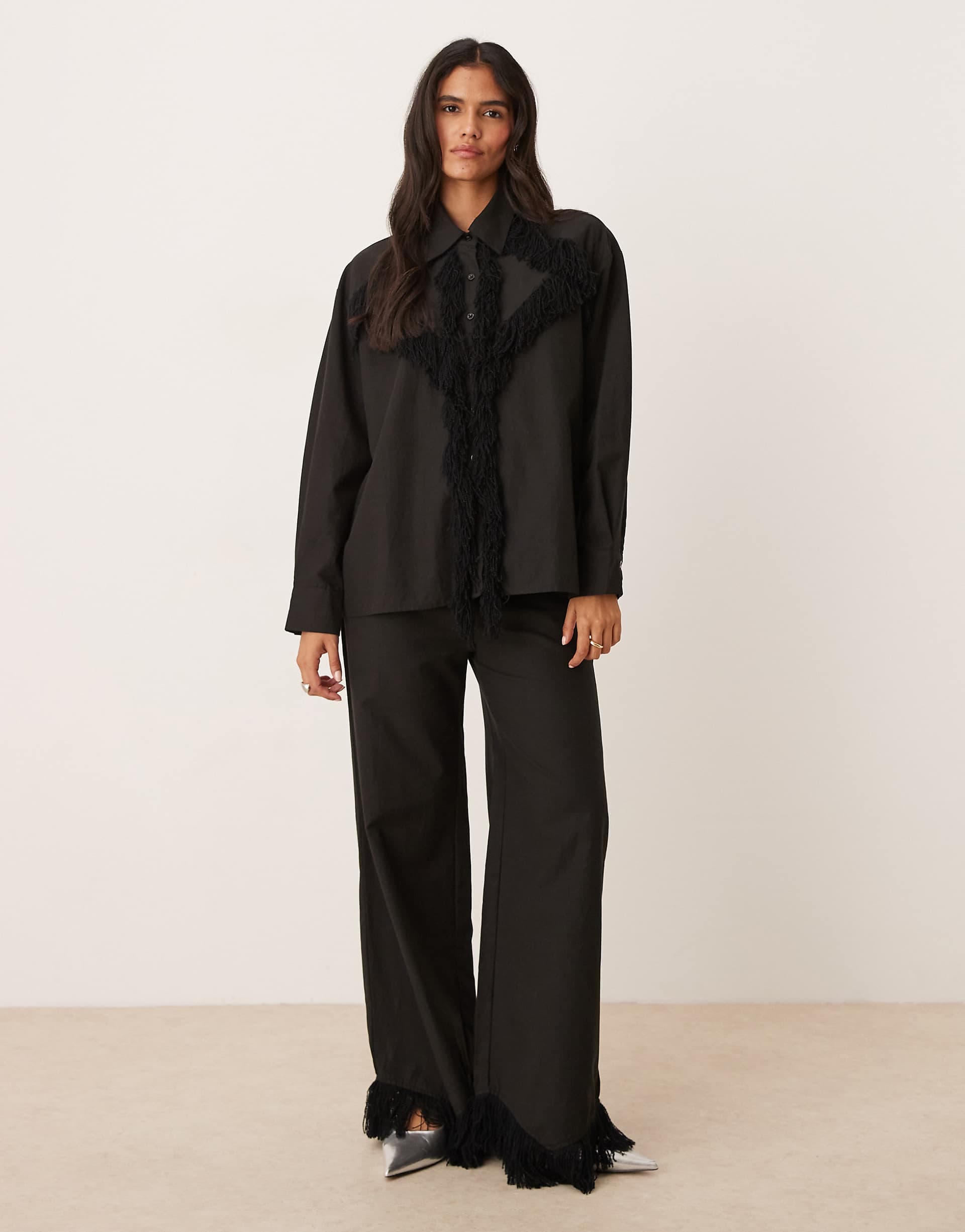 Ghospell Georgie fringed pants in black - part of a set