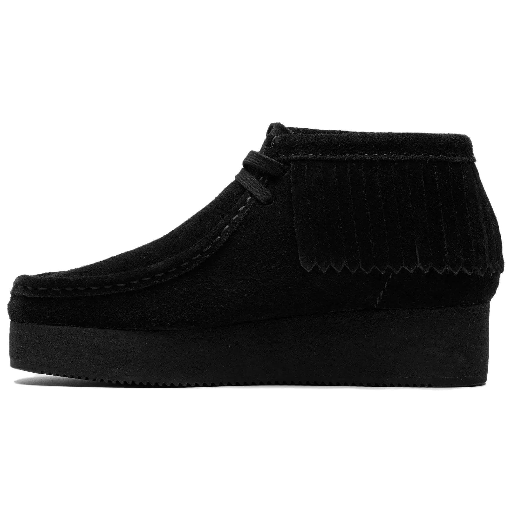 Clarks Wallabee Wedge Fringe Simple Comfortable Ankle Boots Women's Black