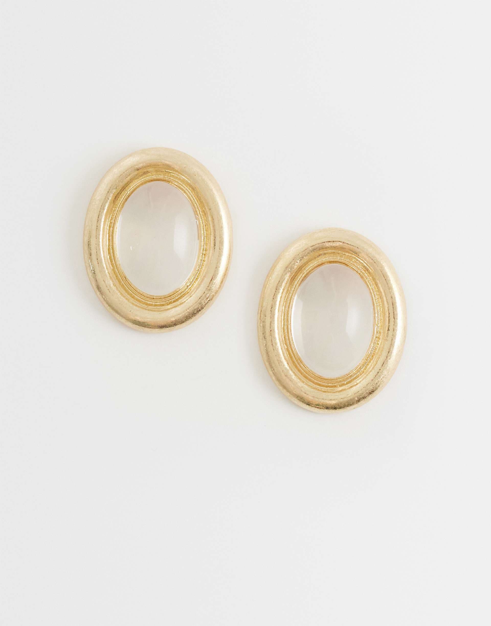 ASOS DESIGN stud earrings with clear stone set design in brushed gold tone