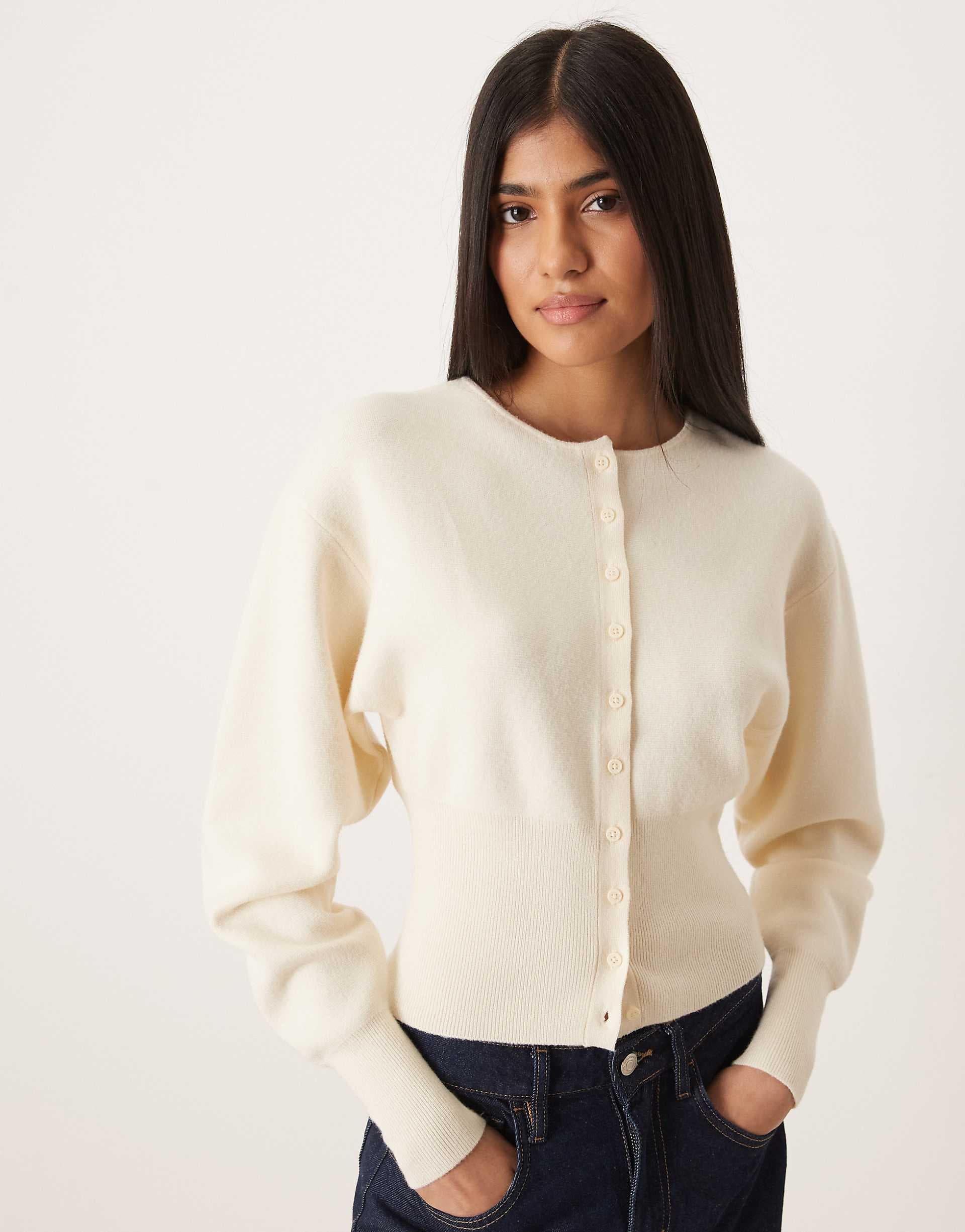 Gina Tricot sculpt shaped knit button up cardigan in cream