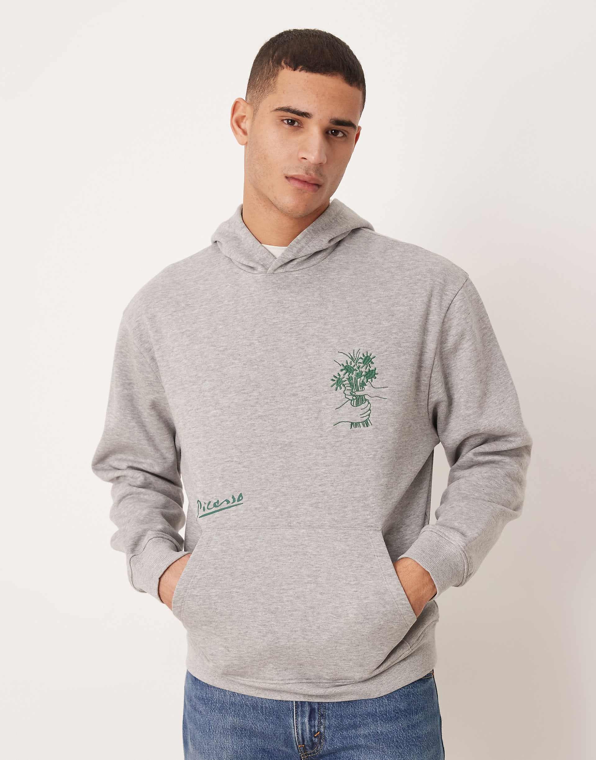 ASOS DESIGN relaxed hoodie with PICASSO print in gray