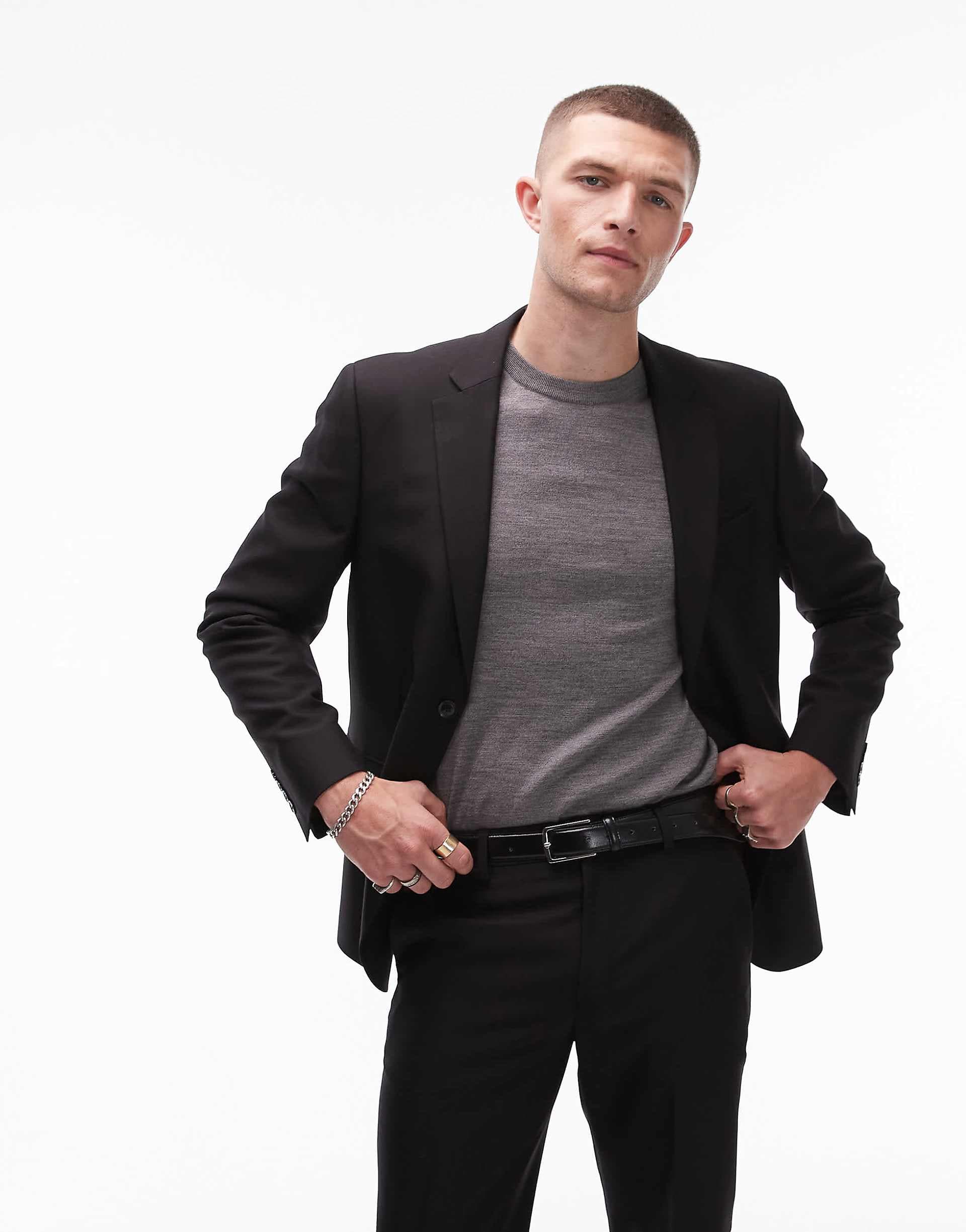 Topman skinny suit jacket in black