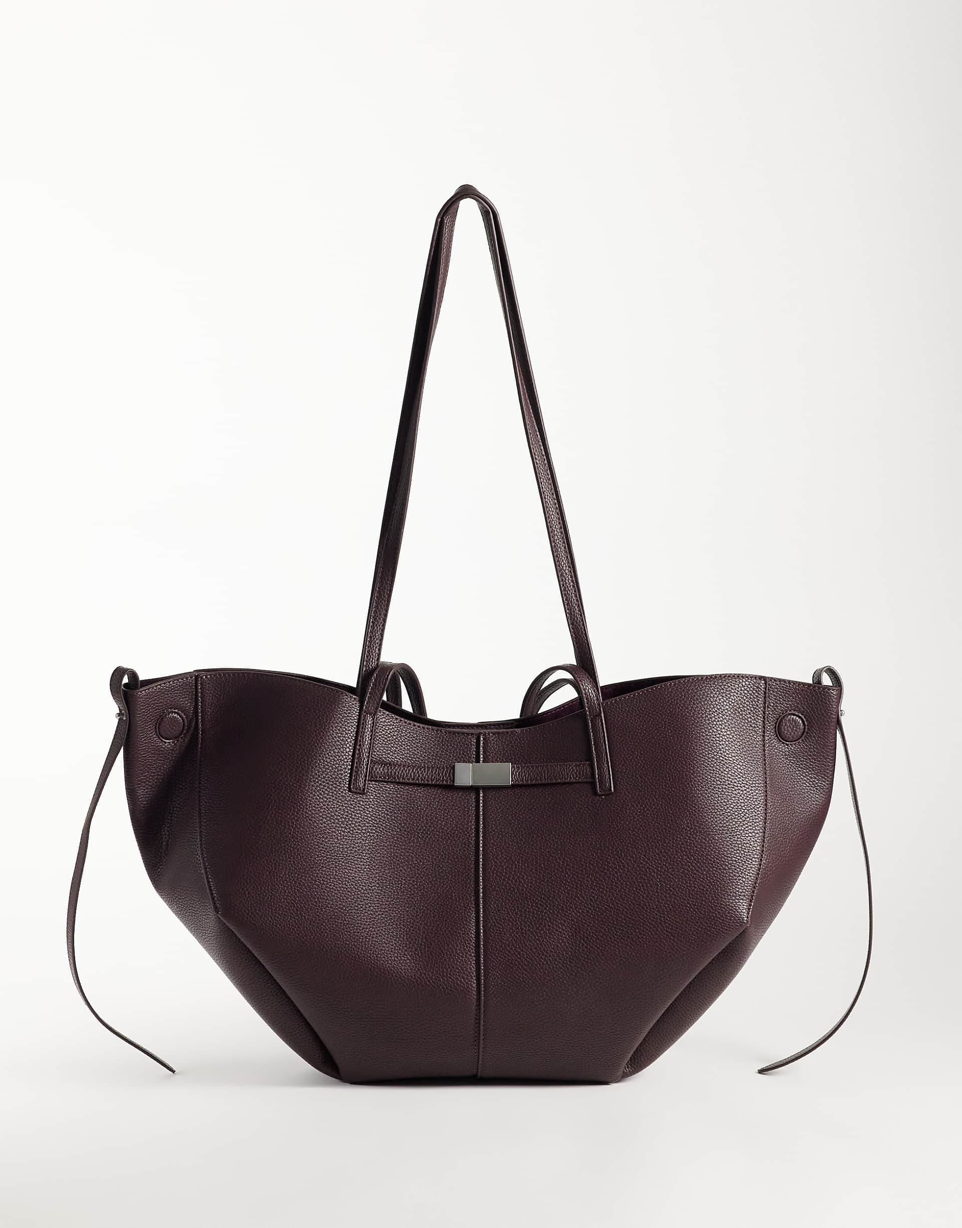 Gina Tricot double strap tote with buckle detail in burgundy