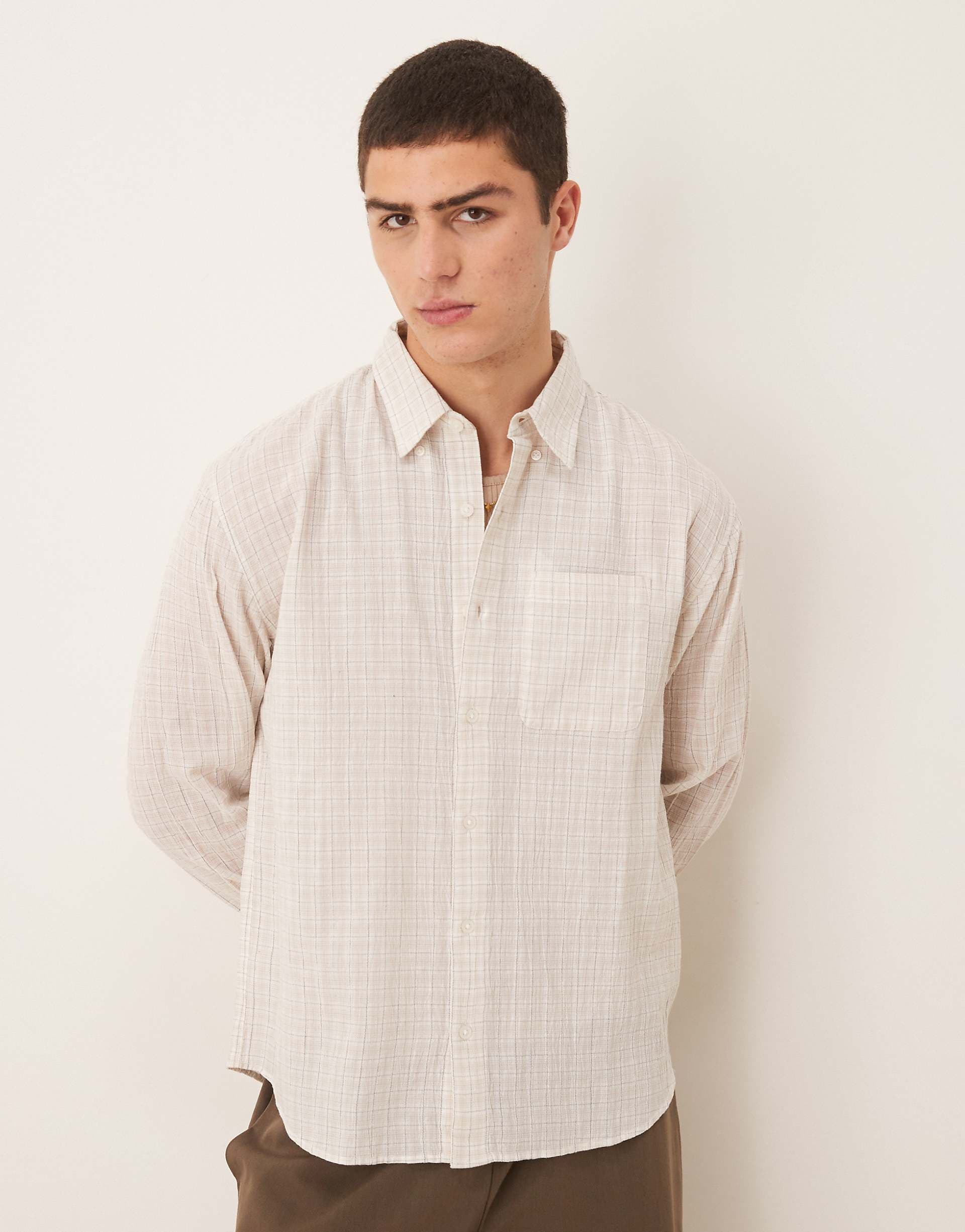 Abercrombie & Fitch long sleeve shirt in gray plaid