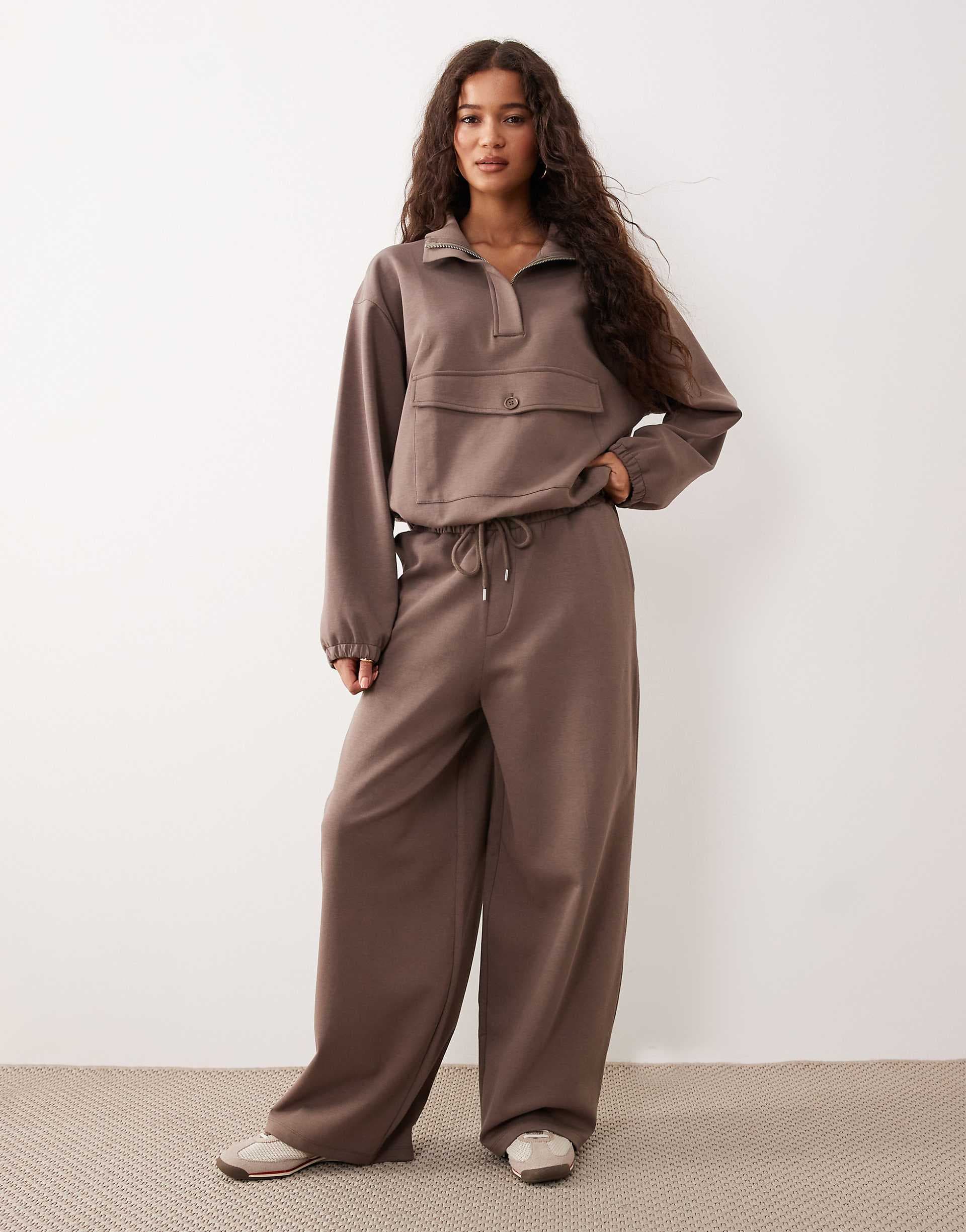 ASOS DESIGN interlock extreme funnel sweatpants in coffee - part of a set