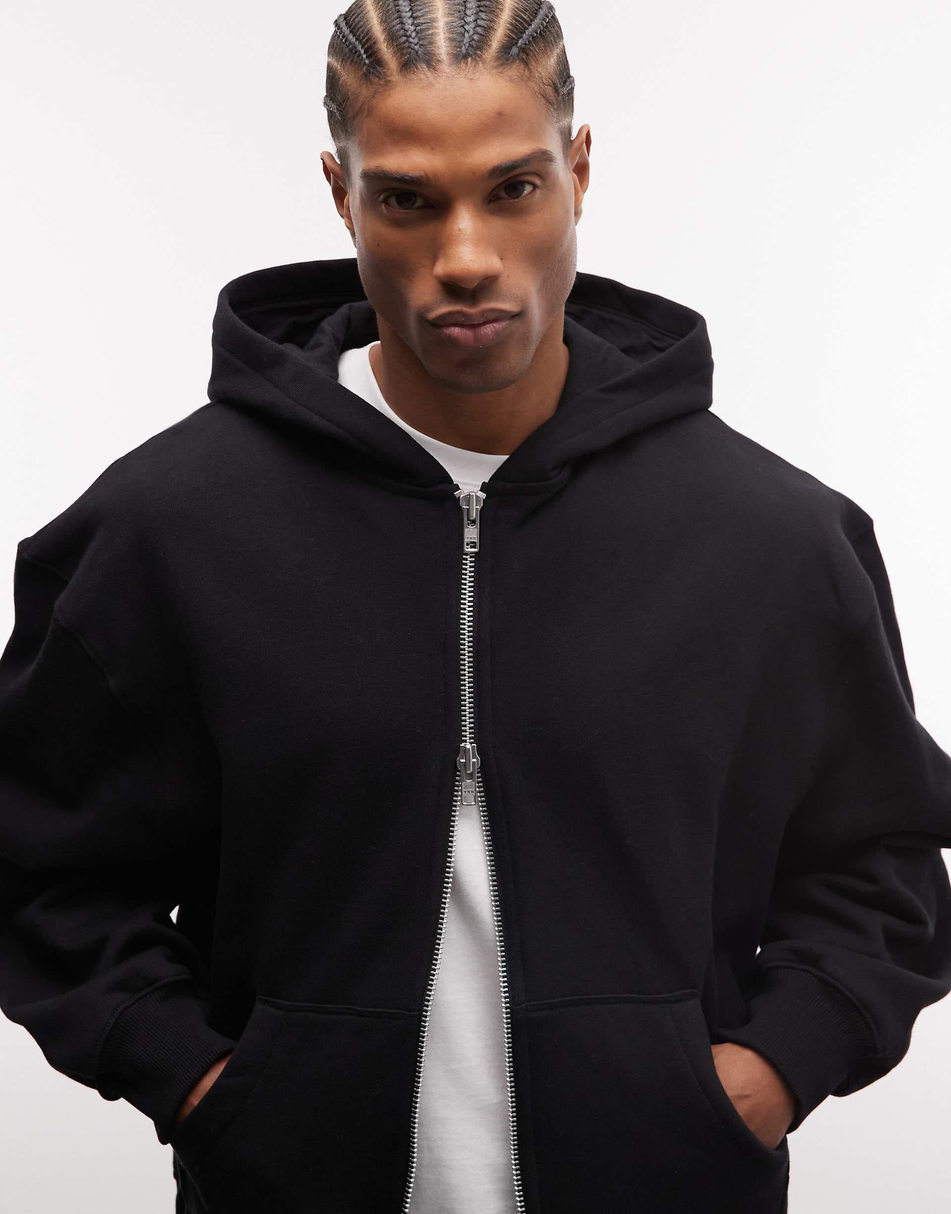 ASOS DESIGN premium heavyweight oversized zip up hoodie in 400gsm black