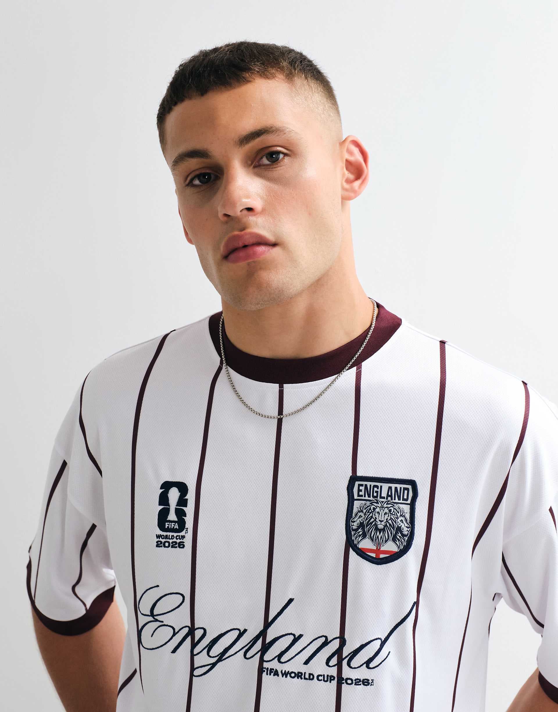 ASOS DESIGN oversized stripe tee with FIFA World Cup England print in white