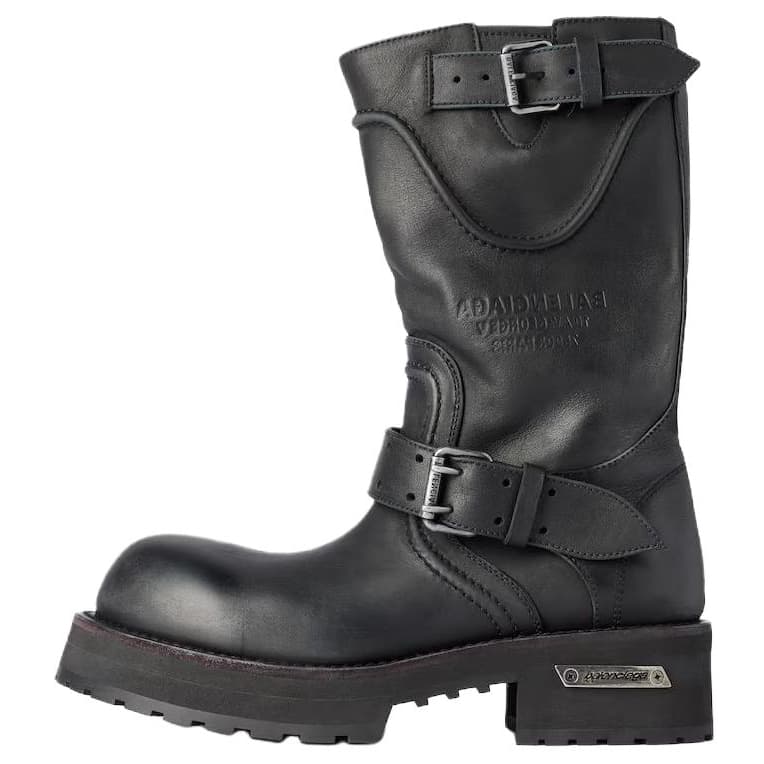 Balenciaga Venom Calfskin Round Toe Buckle Ankle Boots Men's Black