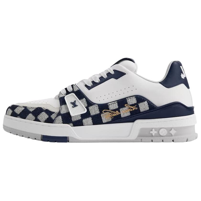 LOUIS VUITTON x Nigo Collaboration Trainer FW25 Denim Cowhide Denim Fabric Round Toe Lace-Up Low-Top Skate Shoes Unisex White Blue