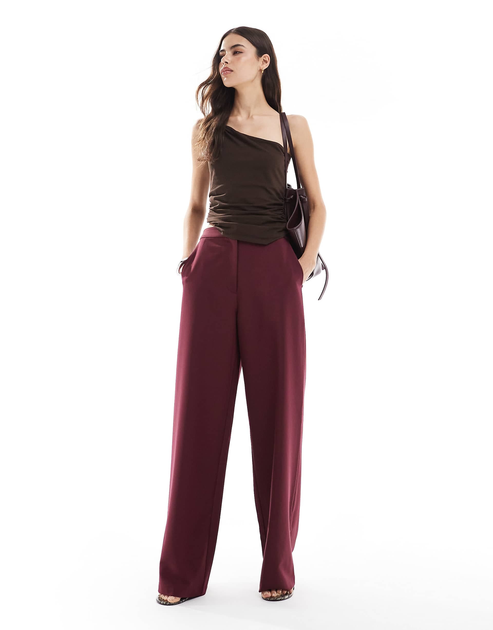 ASOS DESIGN Tall tailored relaxed straight leg pants in dark cherry