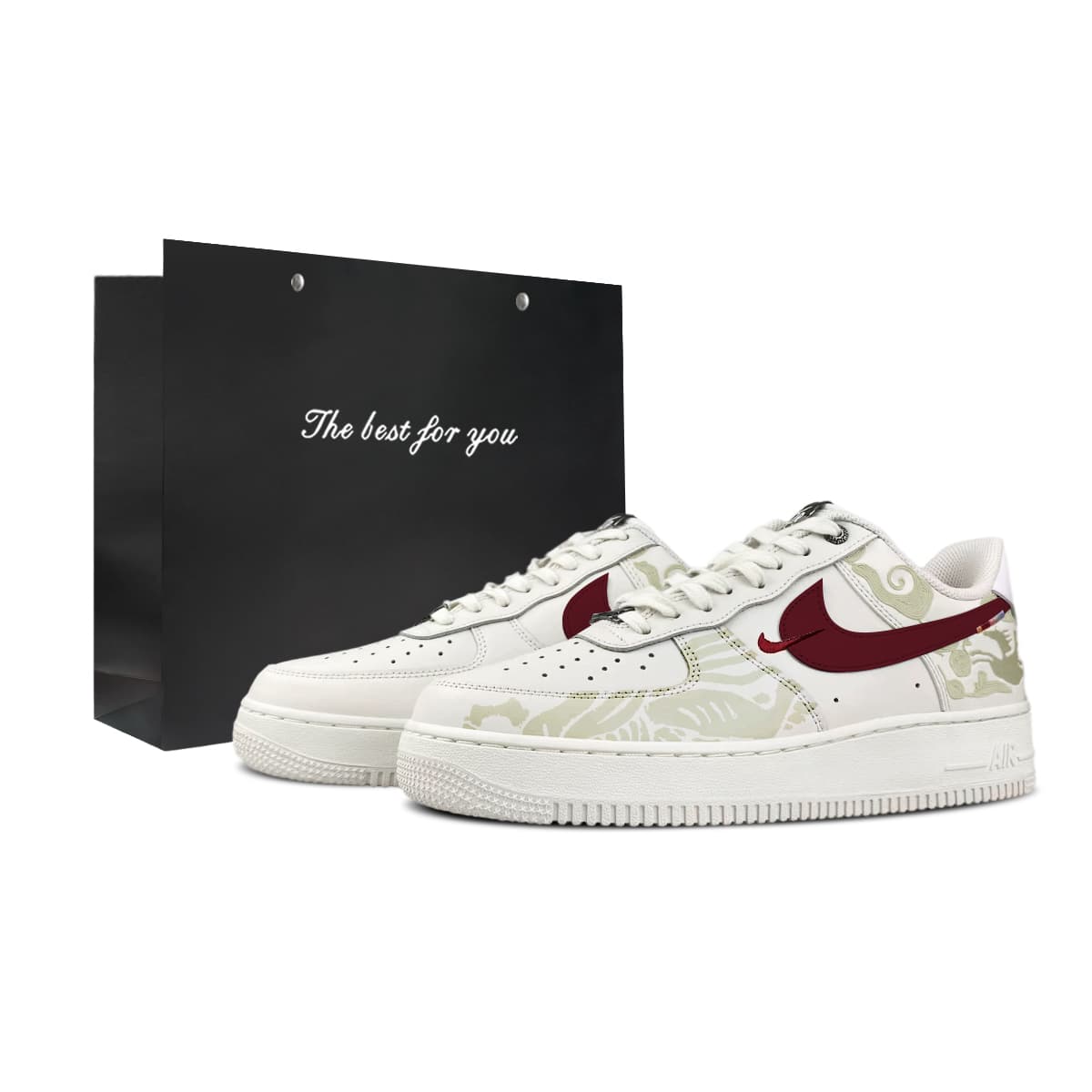 Custom SneakersNike Air Force 1 07 BNK 'Steed Shadow Crimson Wing' CNY Year of the Horse Limited Edition Chinese Style Embroidery Simple Elegant New Year Festive Gift Bag Wear-Resistant Breathable Low-Top Skate Shoes Unisex