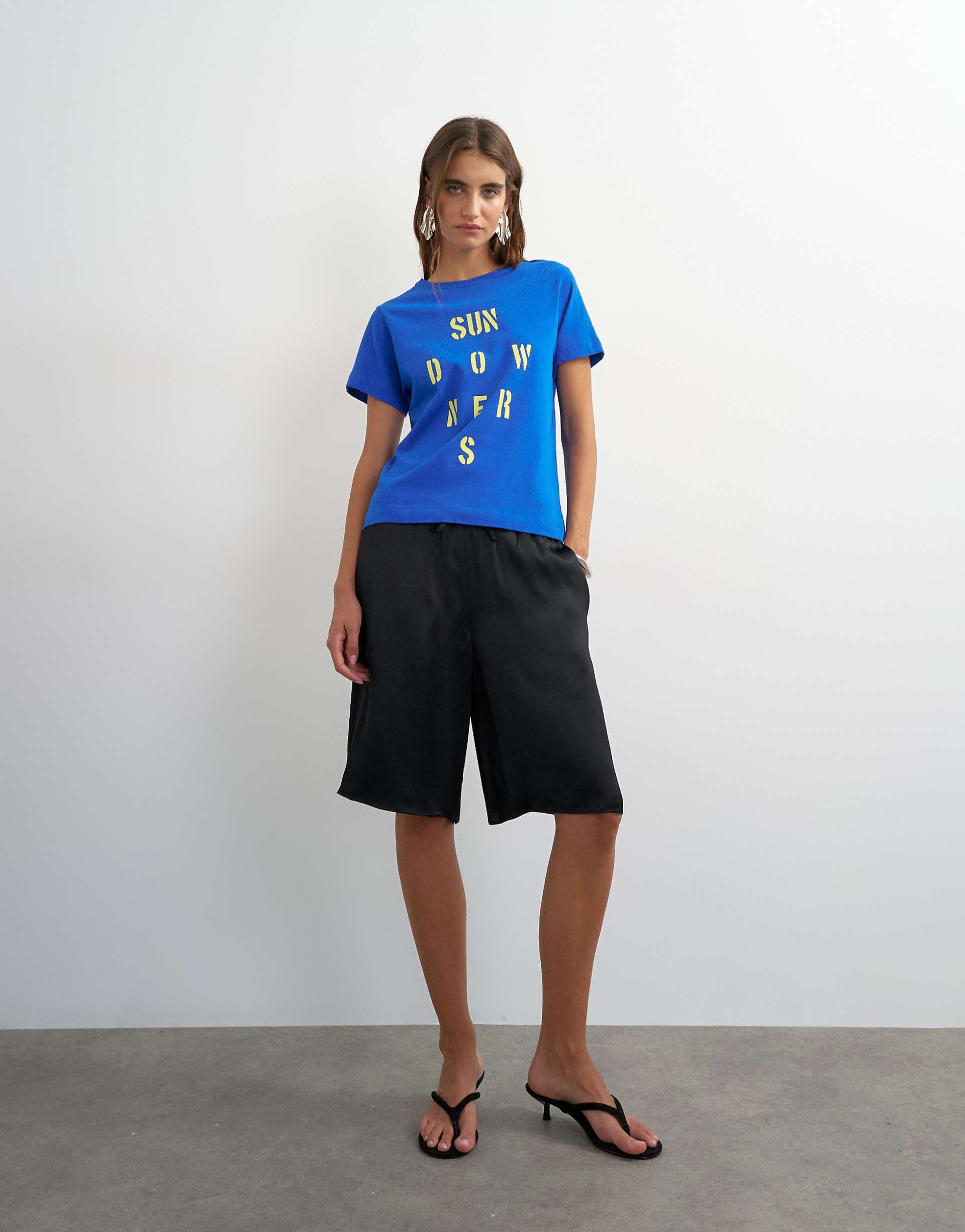 Topshop longline satin shorts in black