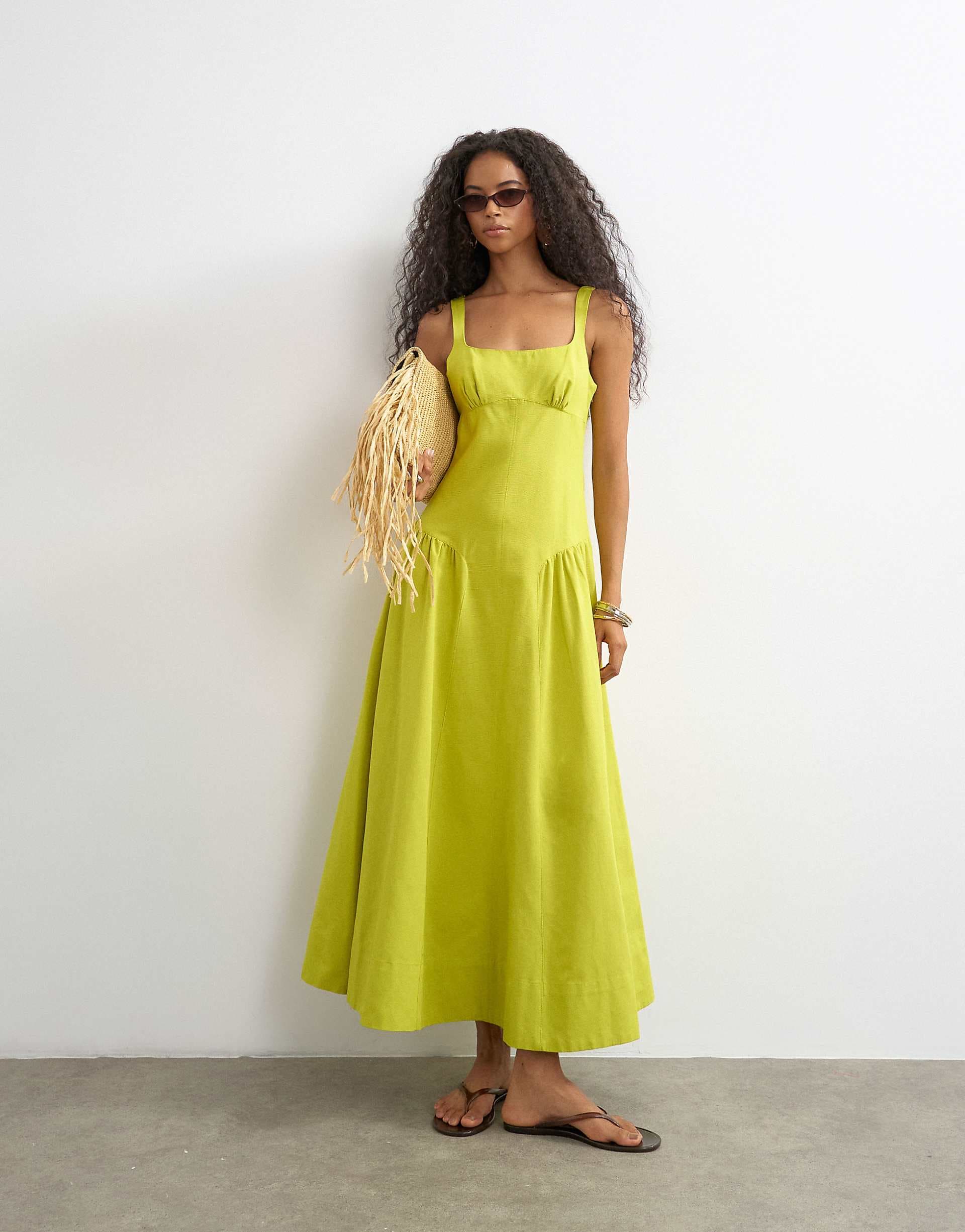 Topshop dropped waist maxi dress in green