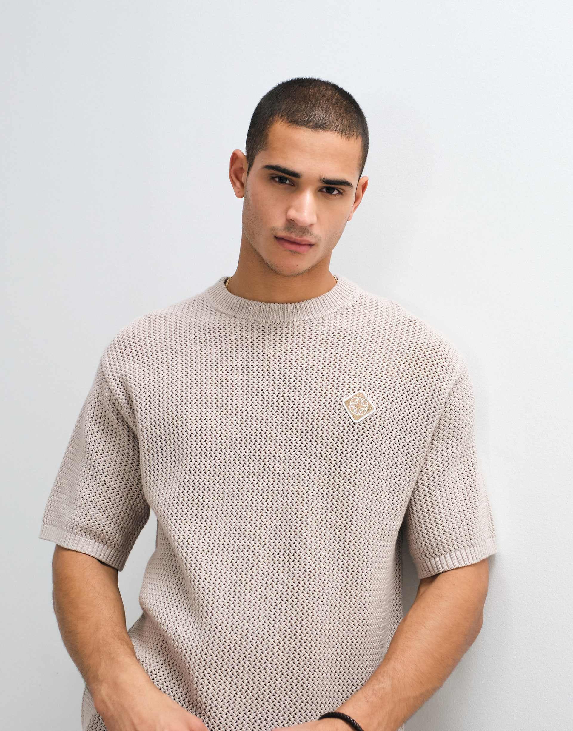 Belier leon crochet knit T-shirt in taupe