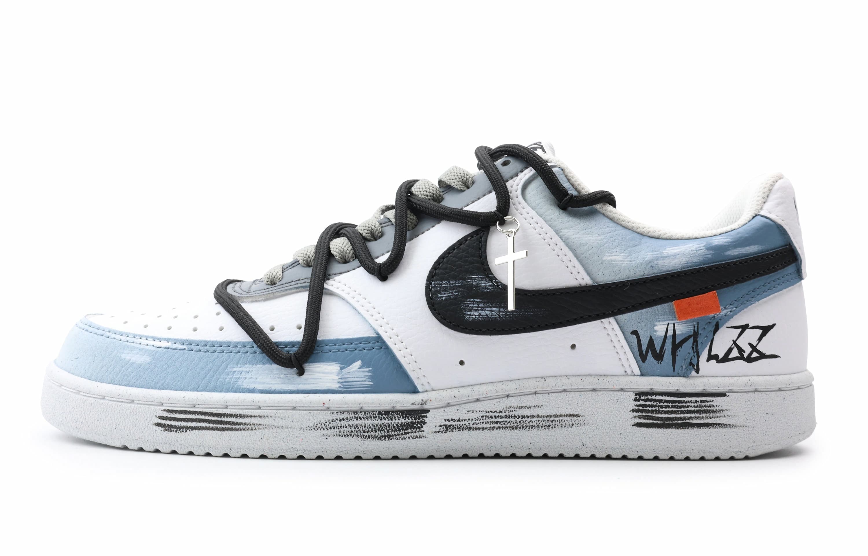 Nike Court Vision 1 Skateboard Shoes Men Low-Top White Blue/Black