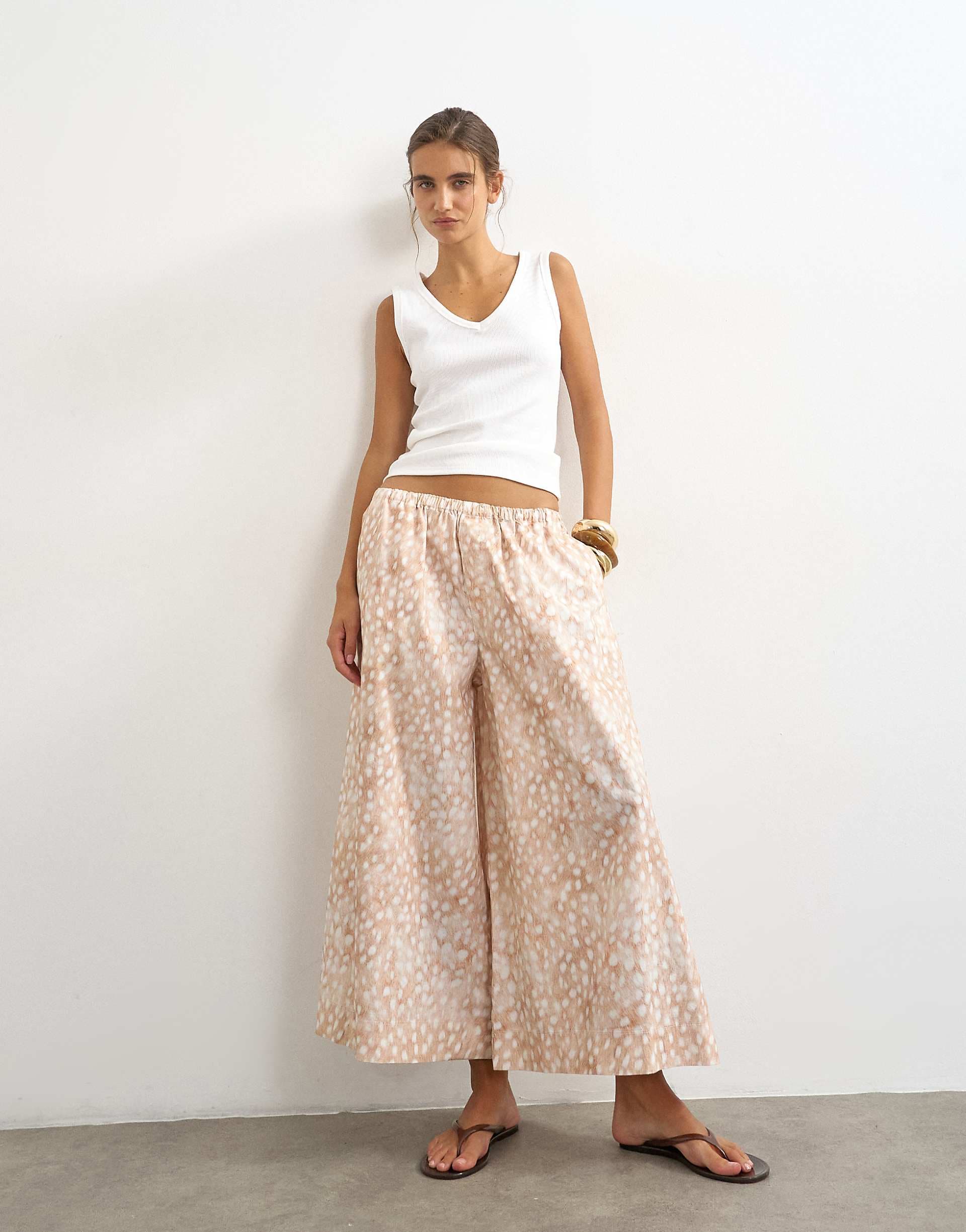 Topshop a line poplin culotte in abstract animal print